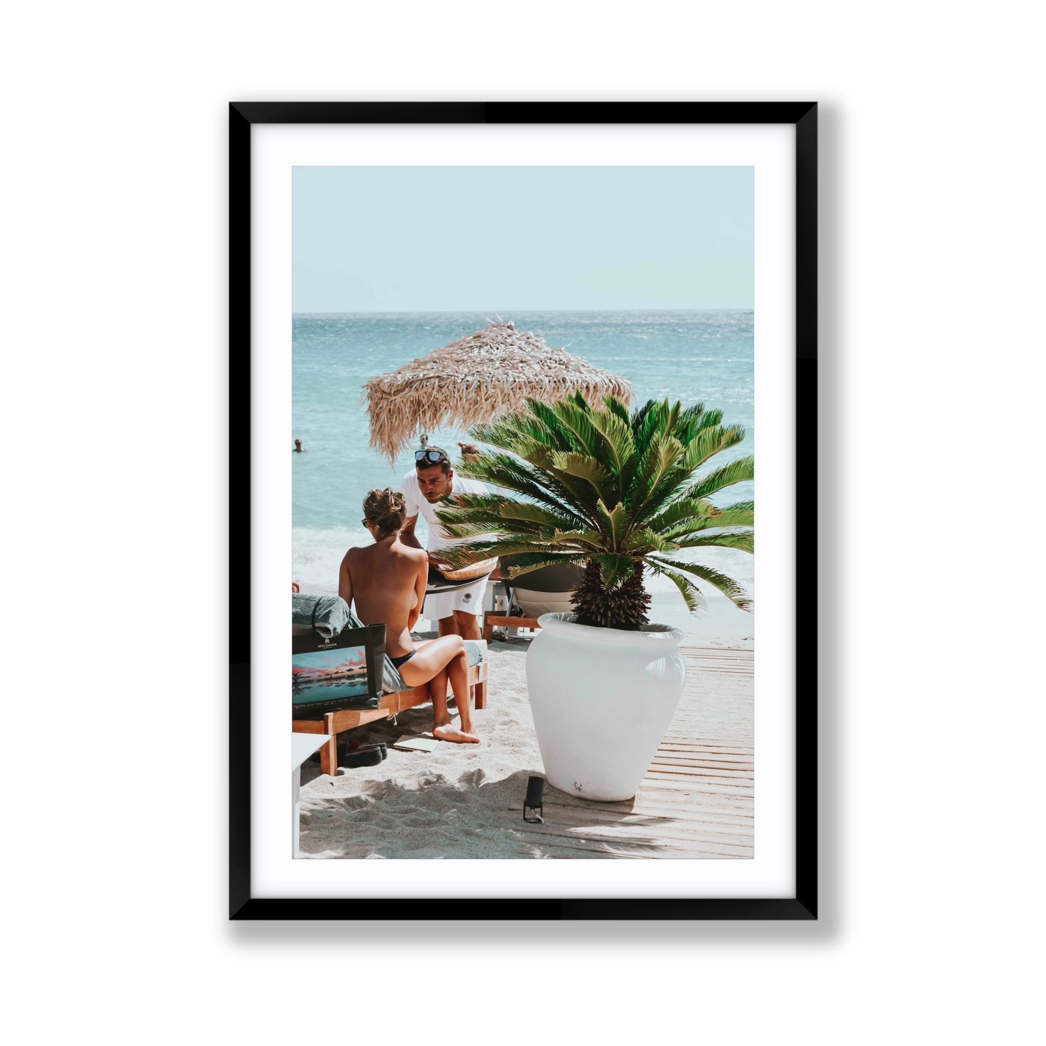 At Your Service Mykonos Greek island wall art Giant fine art print in black frame with matboard