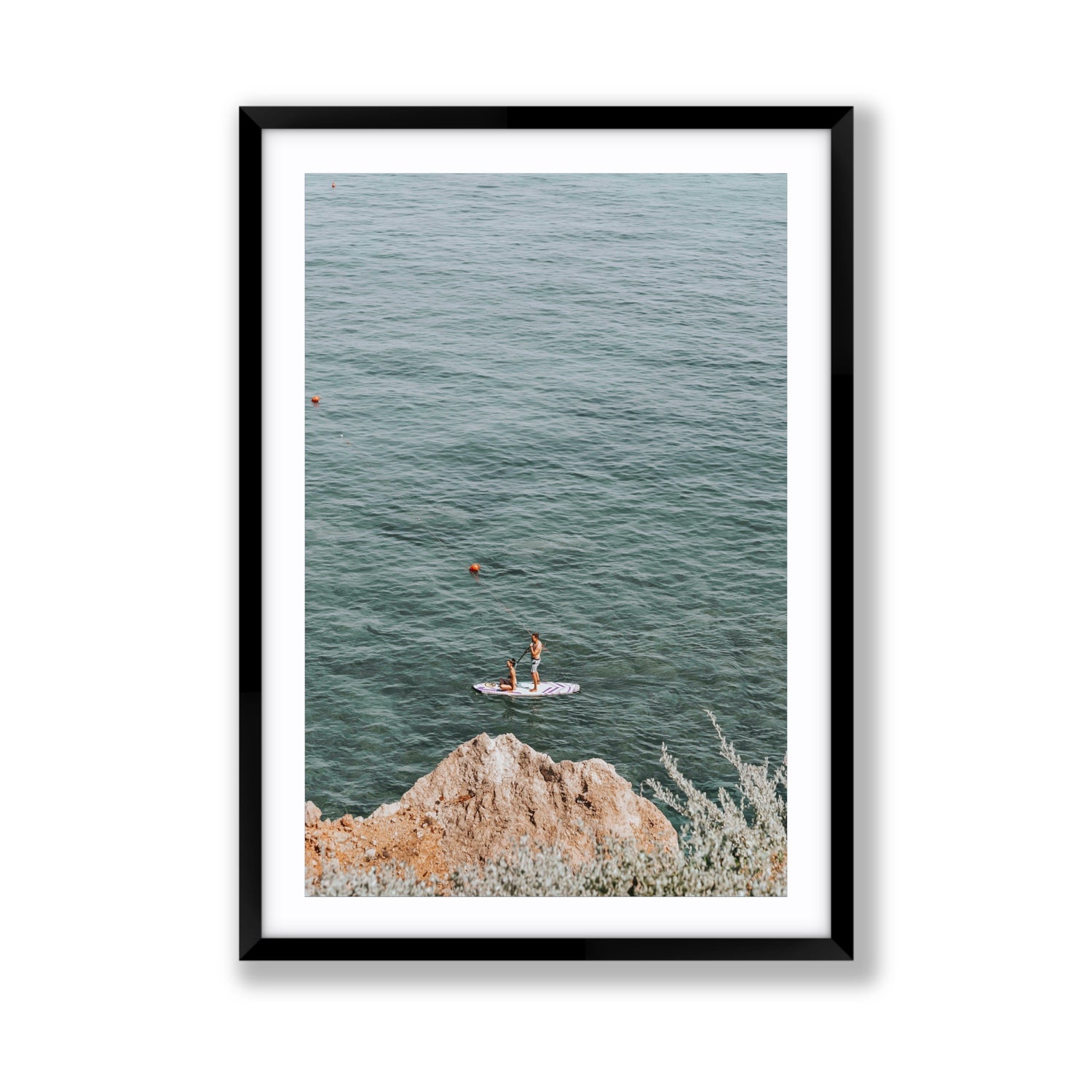 Into The Vibe Without Getting Wet Tuscany coastal wall art Giant fine art print in black frame with matboard