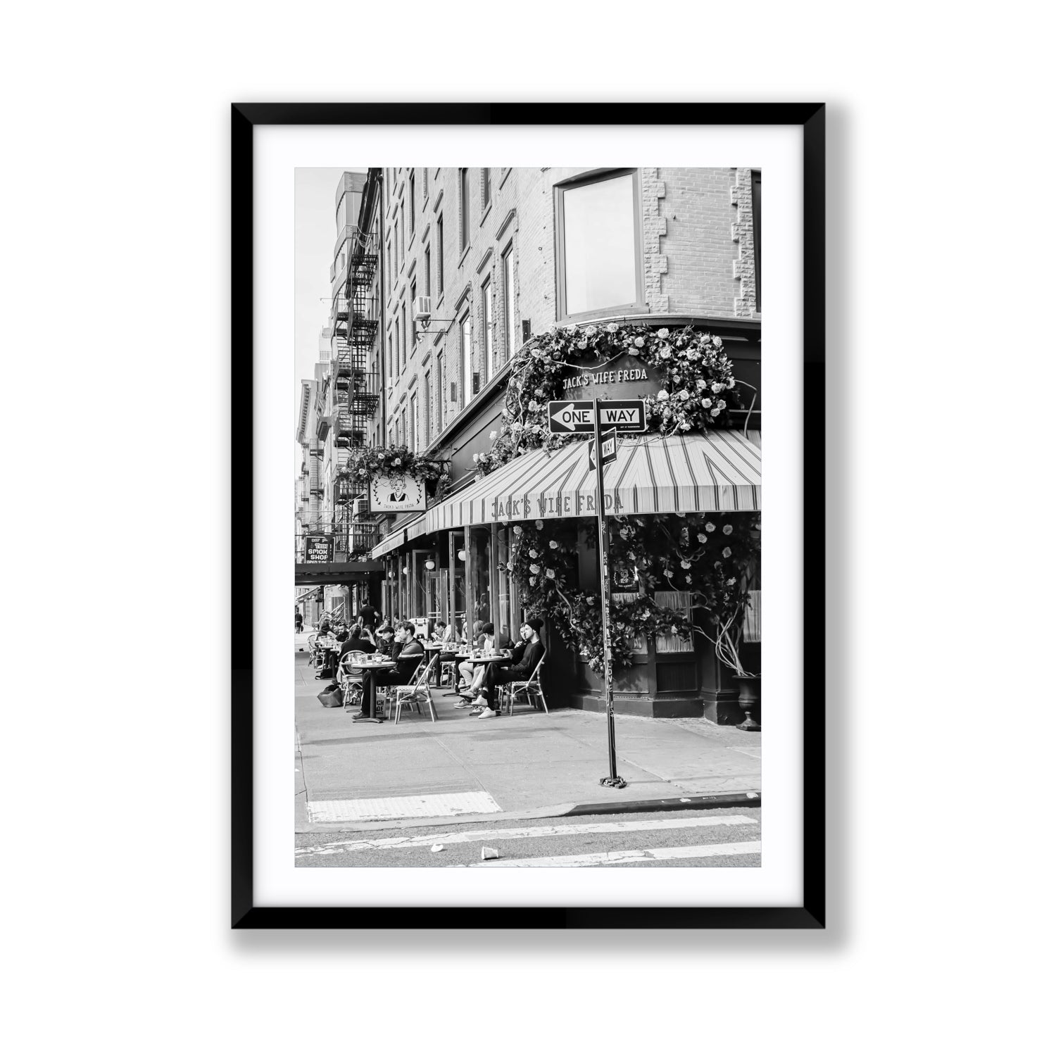 Freda's Feast New York NYC Black & White wall art Giant fine art print in black frame with matboard