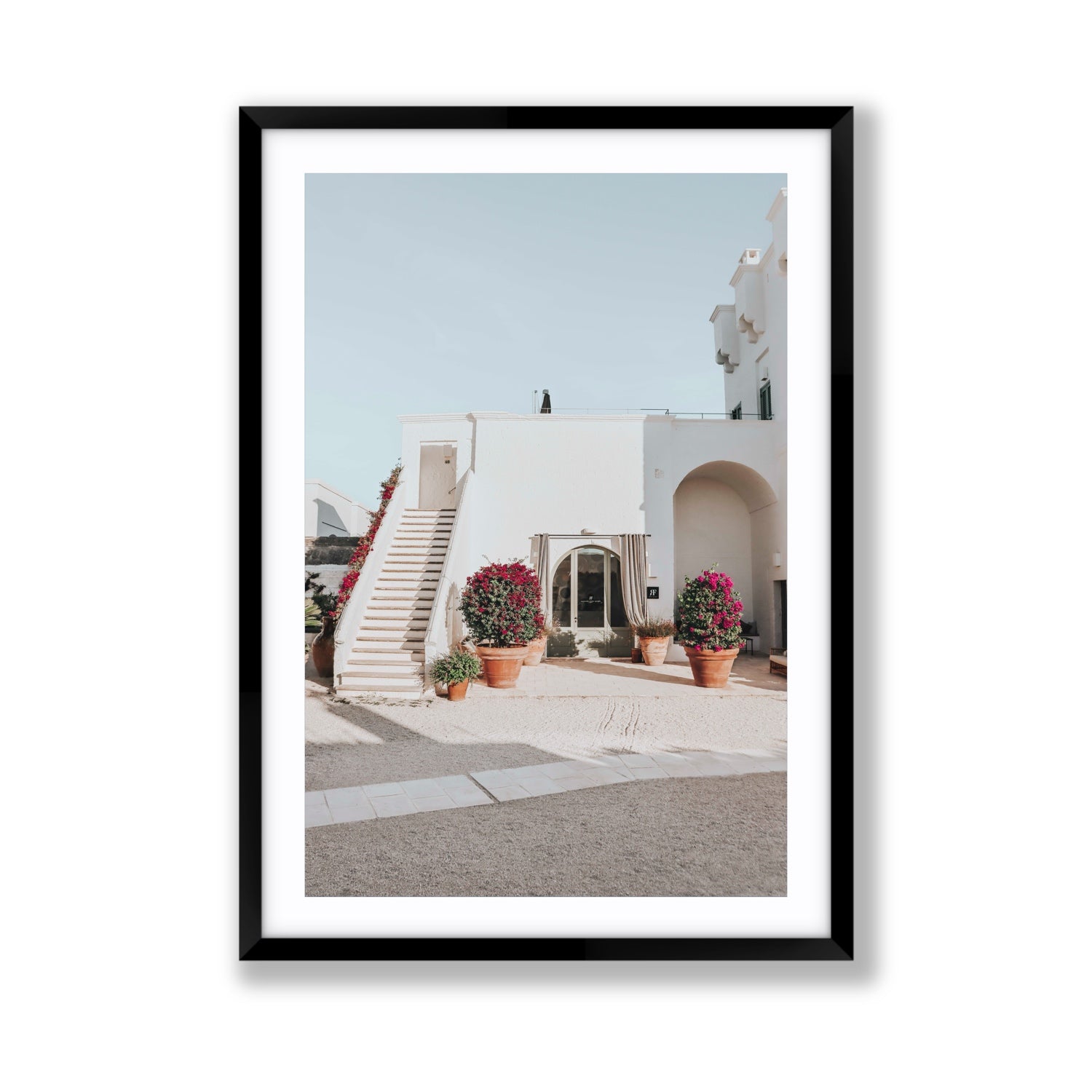 Scala Fiorita Puglia Mediterranean wall art Giant fine art print in black frame with matboard