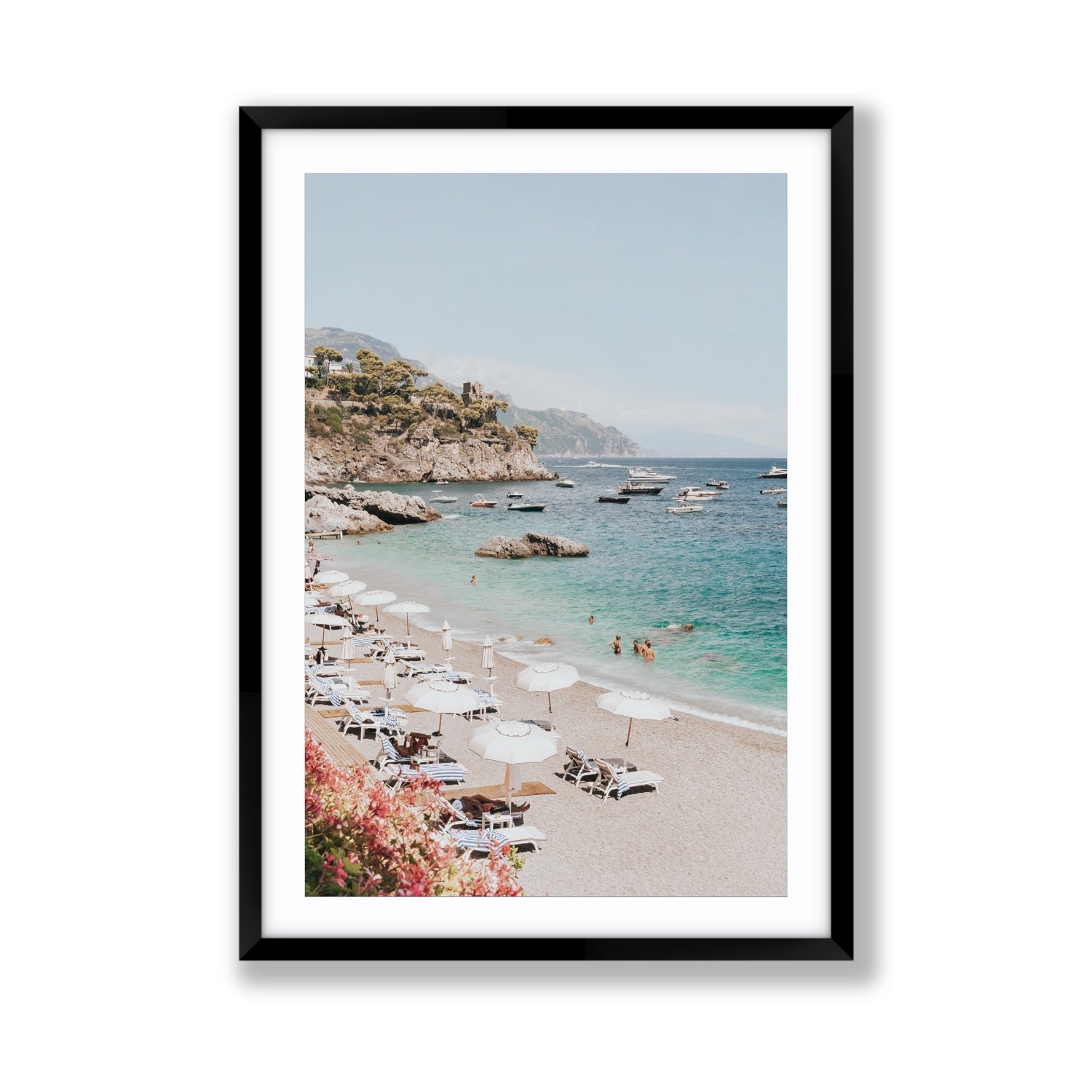 Seaview Refuge Amalfi coastal wall art giant fine art print in black frame with matboard