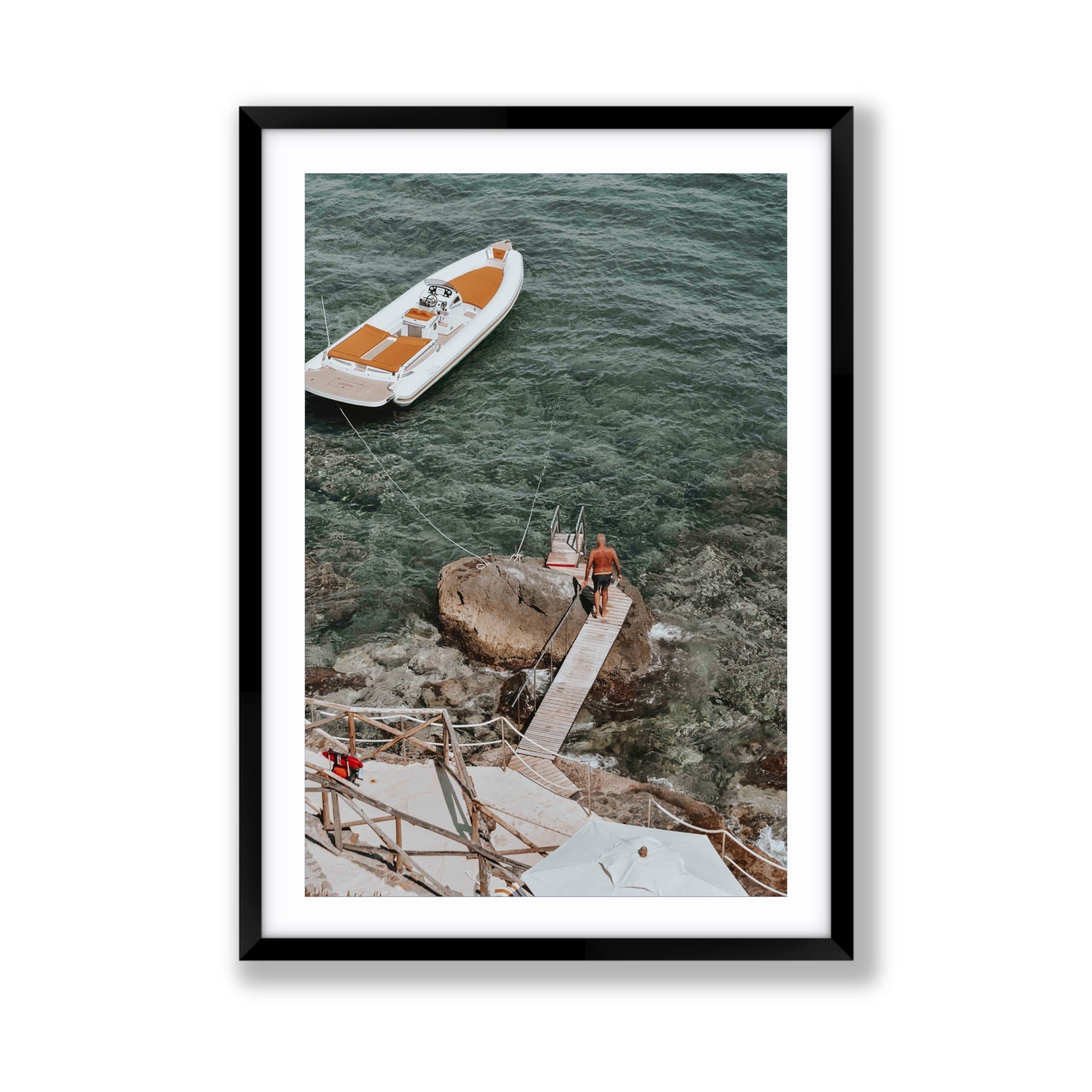 Secret Cove Tuscany coastal Italian wall art Giant fine art print in black frame with matboard