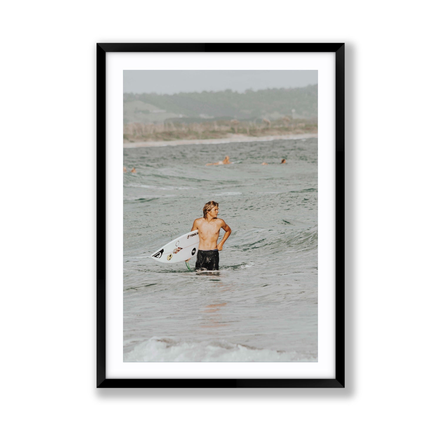 Chasing Mavericks Byron Bay Surf coastal wall art Giant fine art print in black frame with matboard