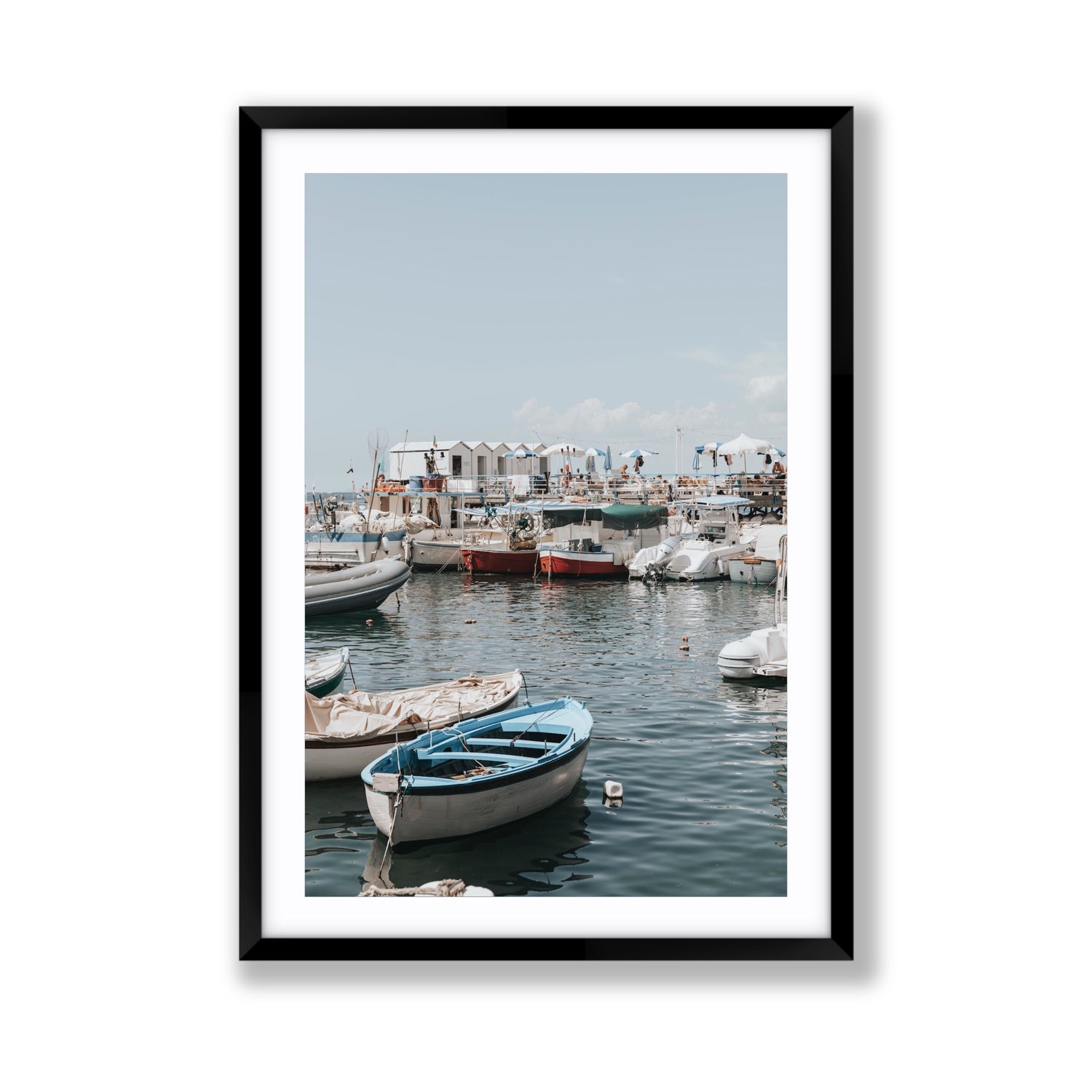 Harbour Hues Sorrento coastal Carousel wall art Giant fine art print in black frame with matboard