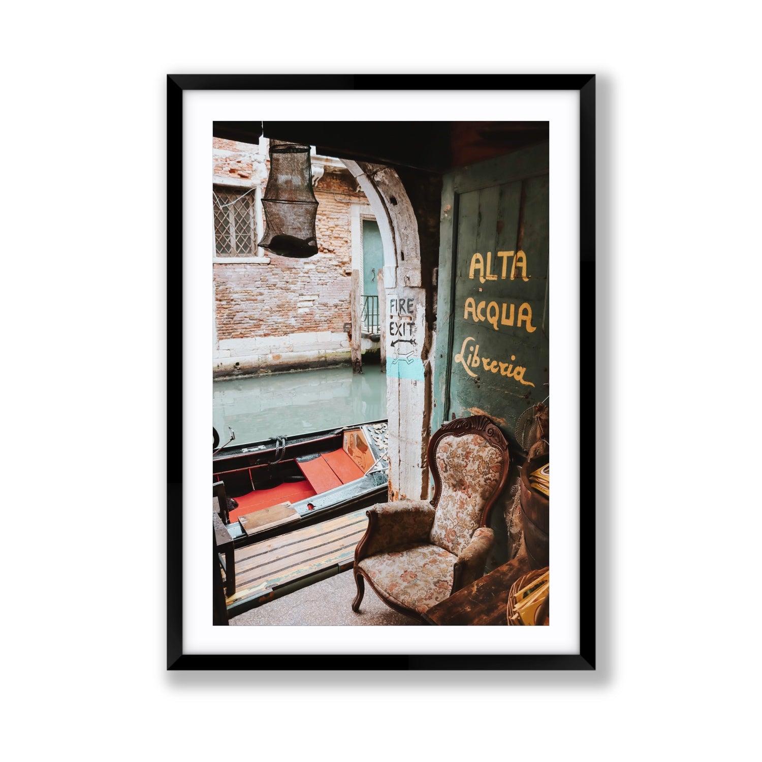 Alta Acqua Venice Bookstore wall art Giant fine art print in black frame with matboard