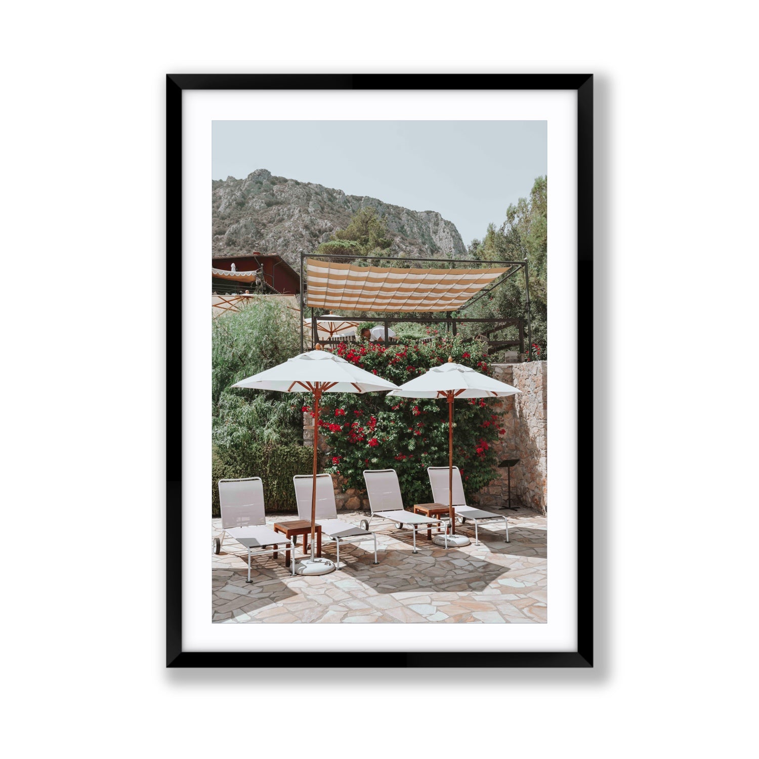 Shades of Leisure Tuscany coastal Italian wall art Giant fine art print in black frame with matboard