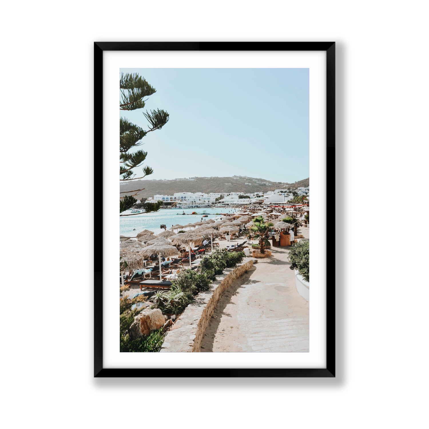 All Roads Lead To The Beach Mykonos Greek island wall art Giant fine art print in black frame with matboard