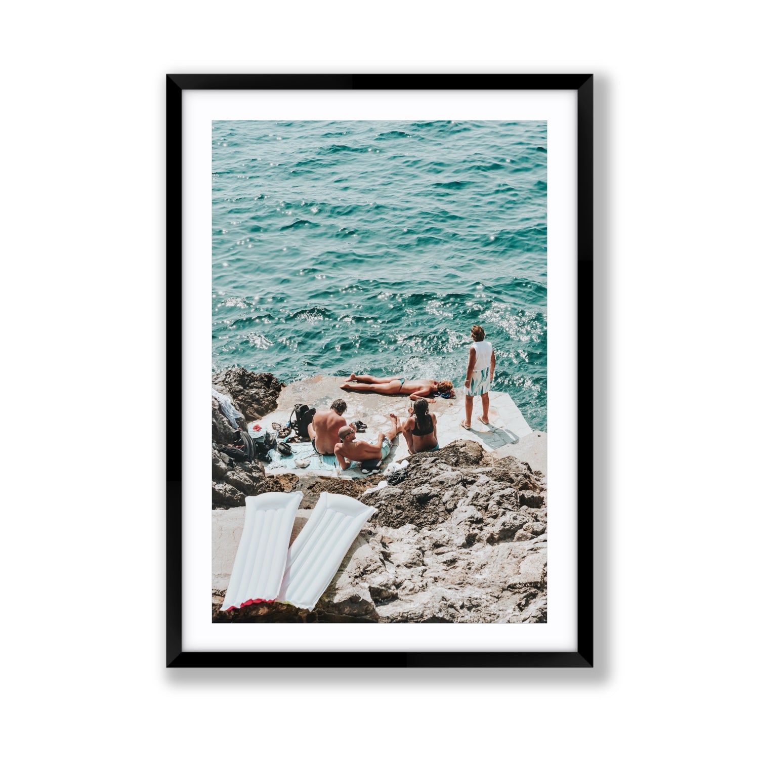 Gli Amici Praiano Amalfi Coast coastal wall art Giant fine art print in black frame with matboard