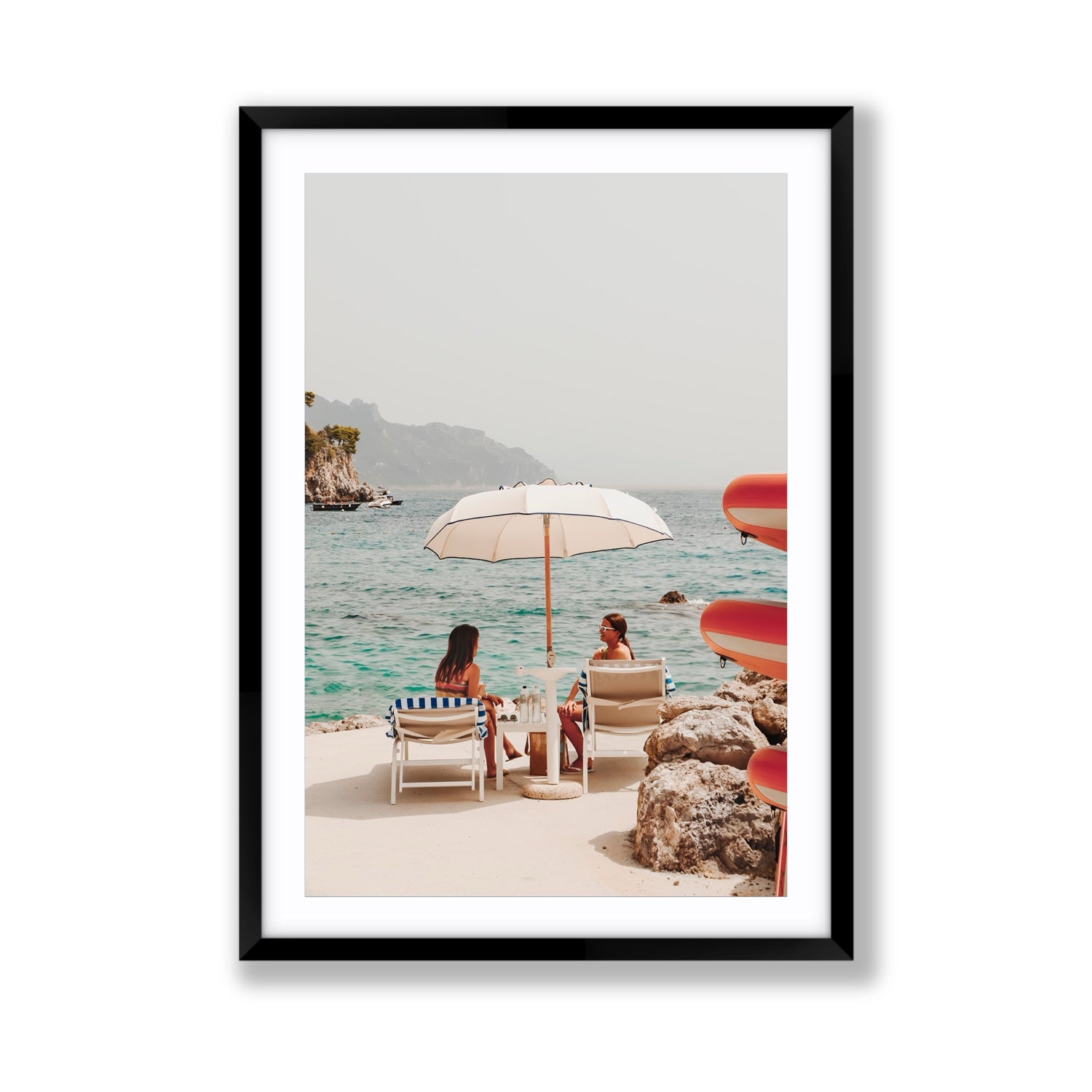 Salty Banter Amalfi Mediterranean wall art Giant fine art print in black frame with matboard