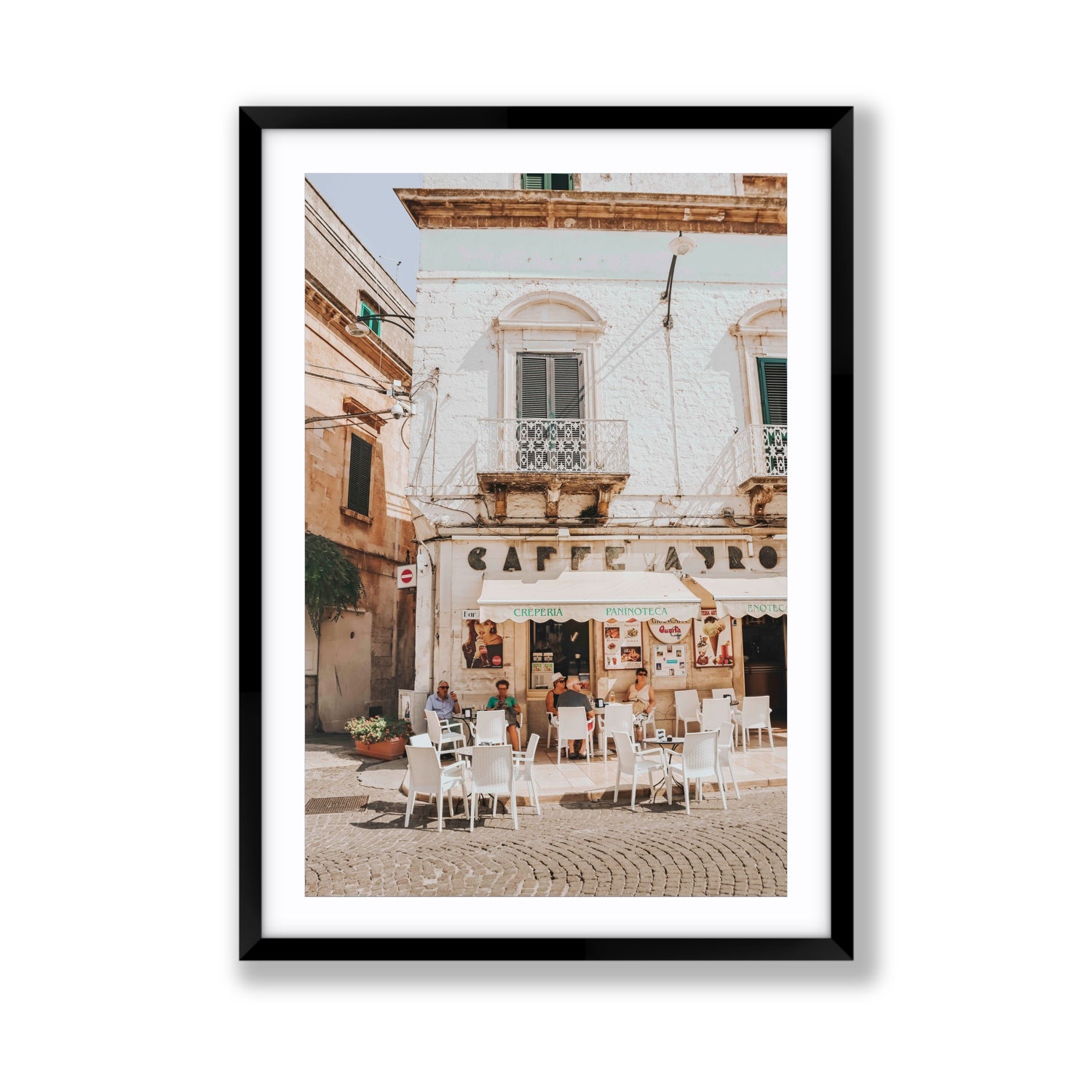 Cafe Ostuni Puglia Café Ostuni Italian wall art Giant fine art print in black frame with matboard