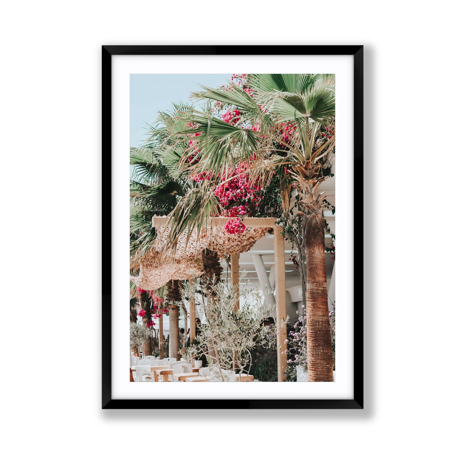 Palm Trees Mykonos Greek island wall art Giant fine art print in black frame with matboard
