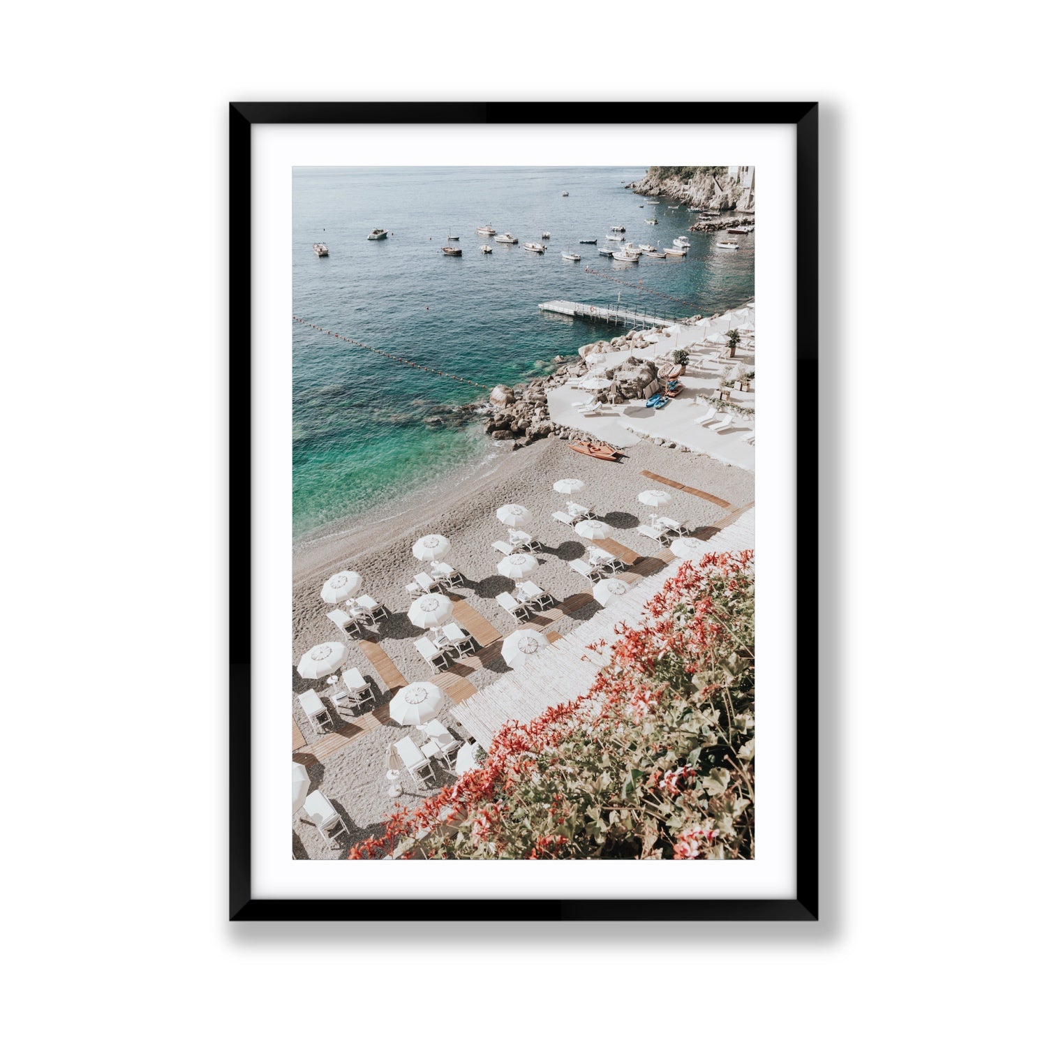 Tranquil Oasis Amalfi coastal wall art Giant fine art print in black frame with matboard