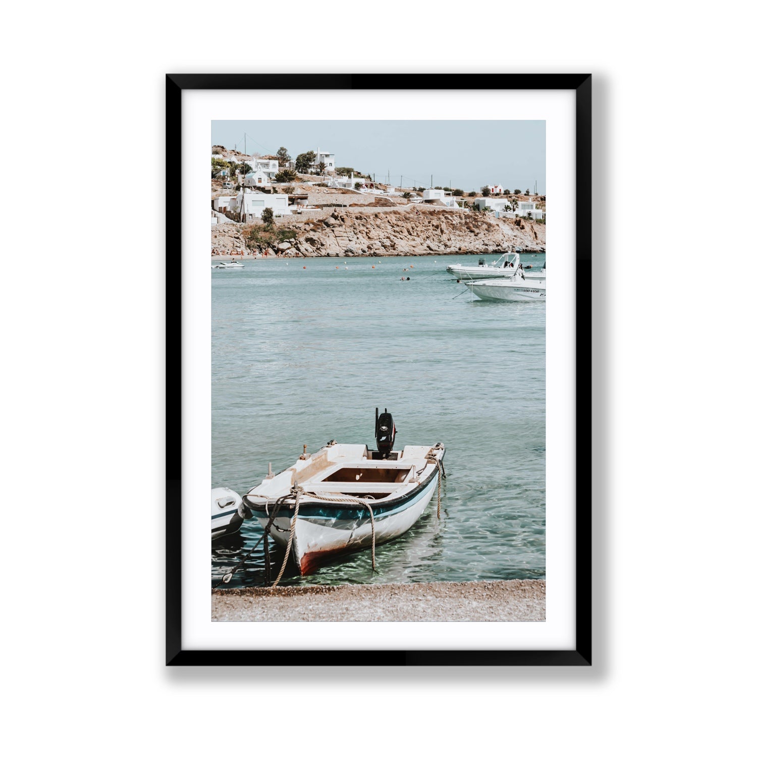 Classic Wheels Mykonos Greek island wall art Giant fine art print in black frame with matboard