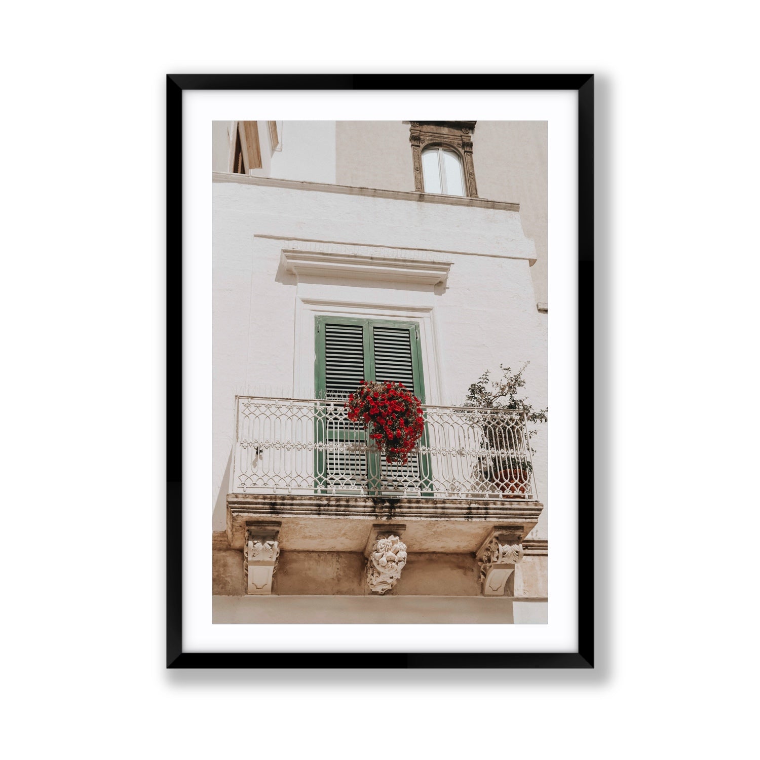 Balcone Estivo Puglia Italian wall art Giant fine art print in black frame with matboard