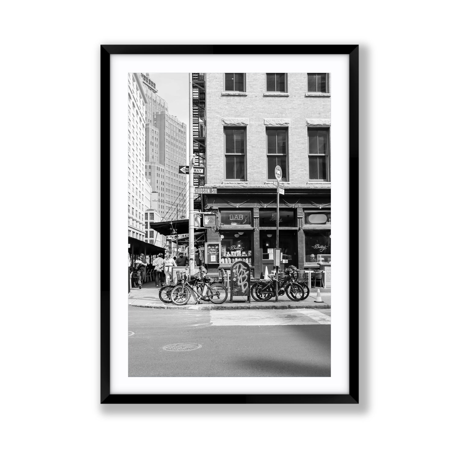 Bites Of The Big Apple New York NYC Black & White wall art Giant fine art print in black frame with matboard