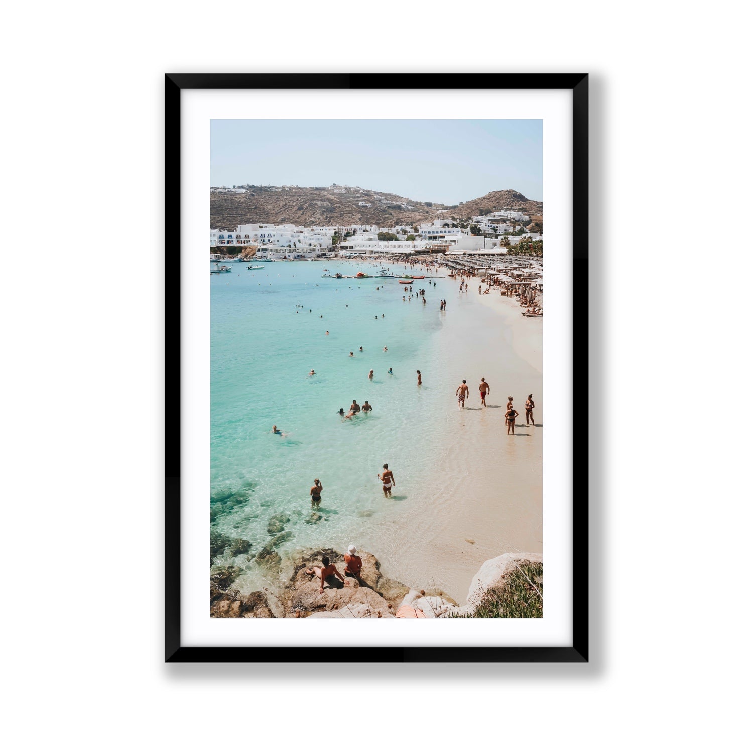 Breathe In The Salty Air Mykonos Greek island wall art Giant fine art print in black frame with matboard