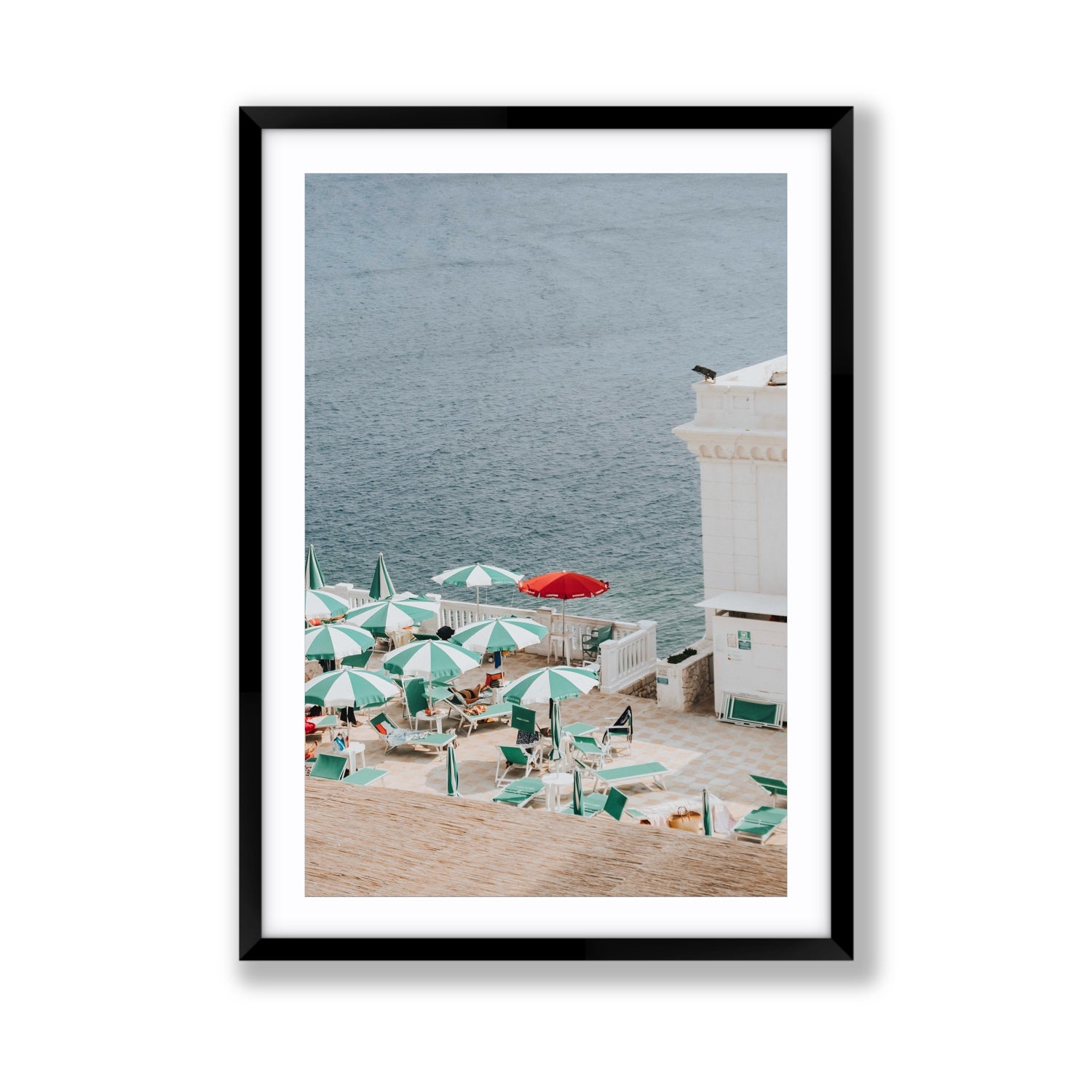 Lido Italiano Puglia beach Italian wall art Giant fine art print in black frame with matboard