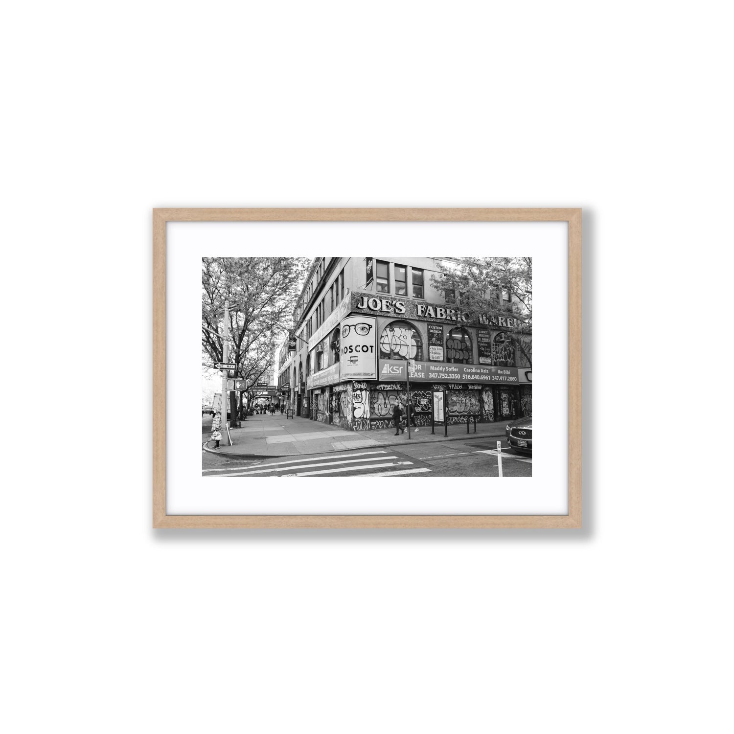 Wall Poetry New York NYC Black & White wall art Medium fine art print in natural oak frame with matboard