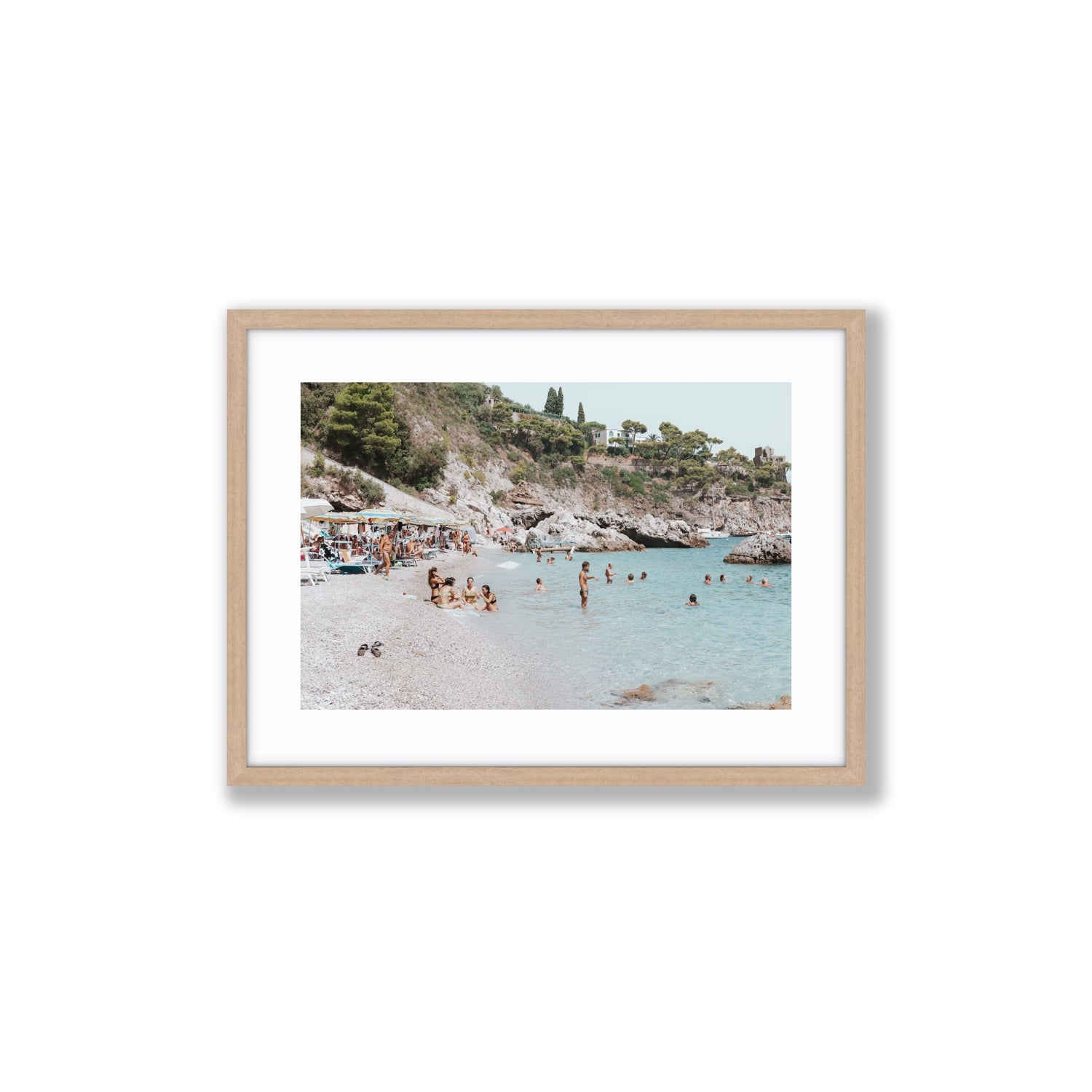 La Vacanza Amalfi Mediterranean wall art Medium fine art print in natural oak frame with matboard