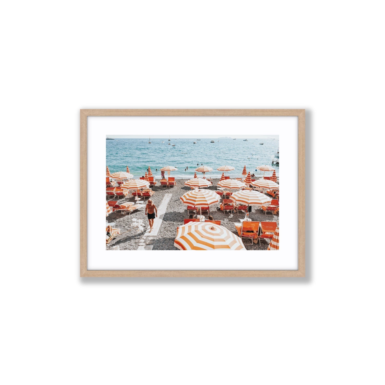 Shoreline Strut Positano wall art Medium fine art print in natural oak frame with matboard