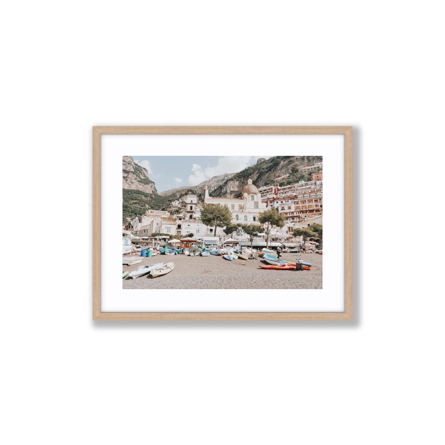 Pastel Paradise fine art print, Positano, Italy, Medium, Natural Oak Frame · Matboard, Fine Art Print