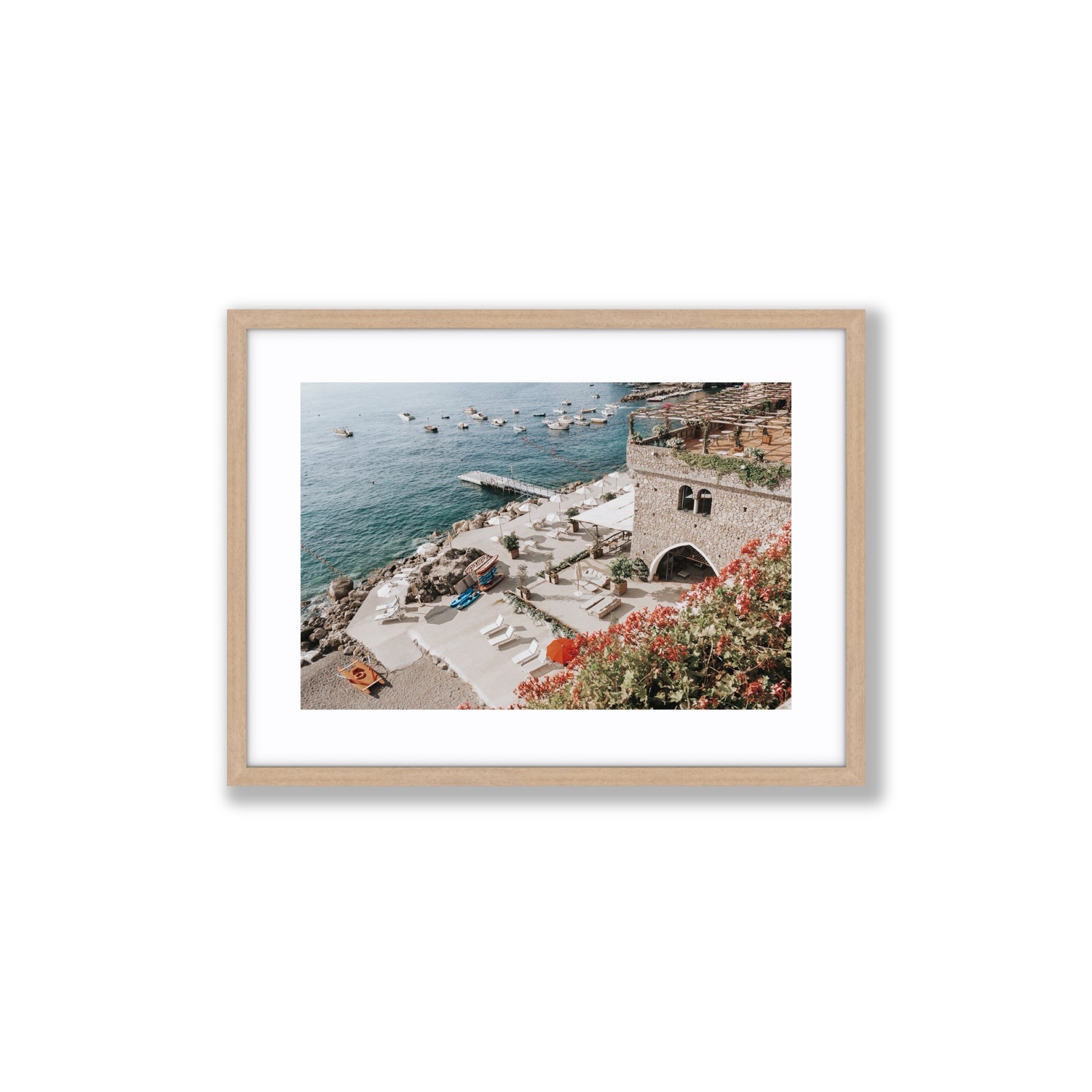 Floral Fortress fine art print, Amalfi, Italy, Medium, Natural Oak Frame · Matboard, Fine Art Print