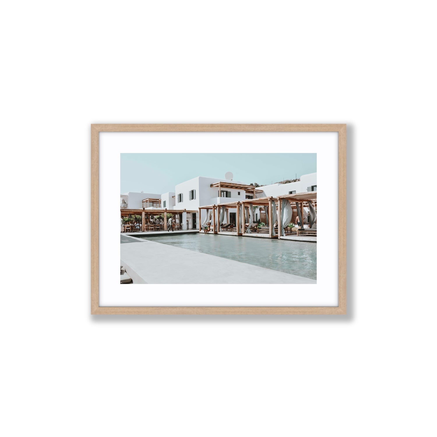 Polytelís Mykonos Greek island wall art Medium fine art print in natural oak frame with matboard