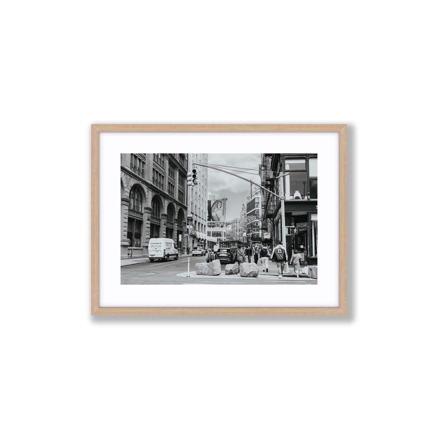 Inkwell Metropolis New York NYC Black & White wall art Medium fine art print in natural oak frame with matboard