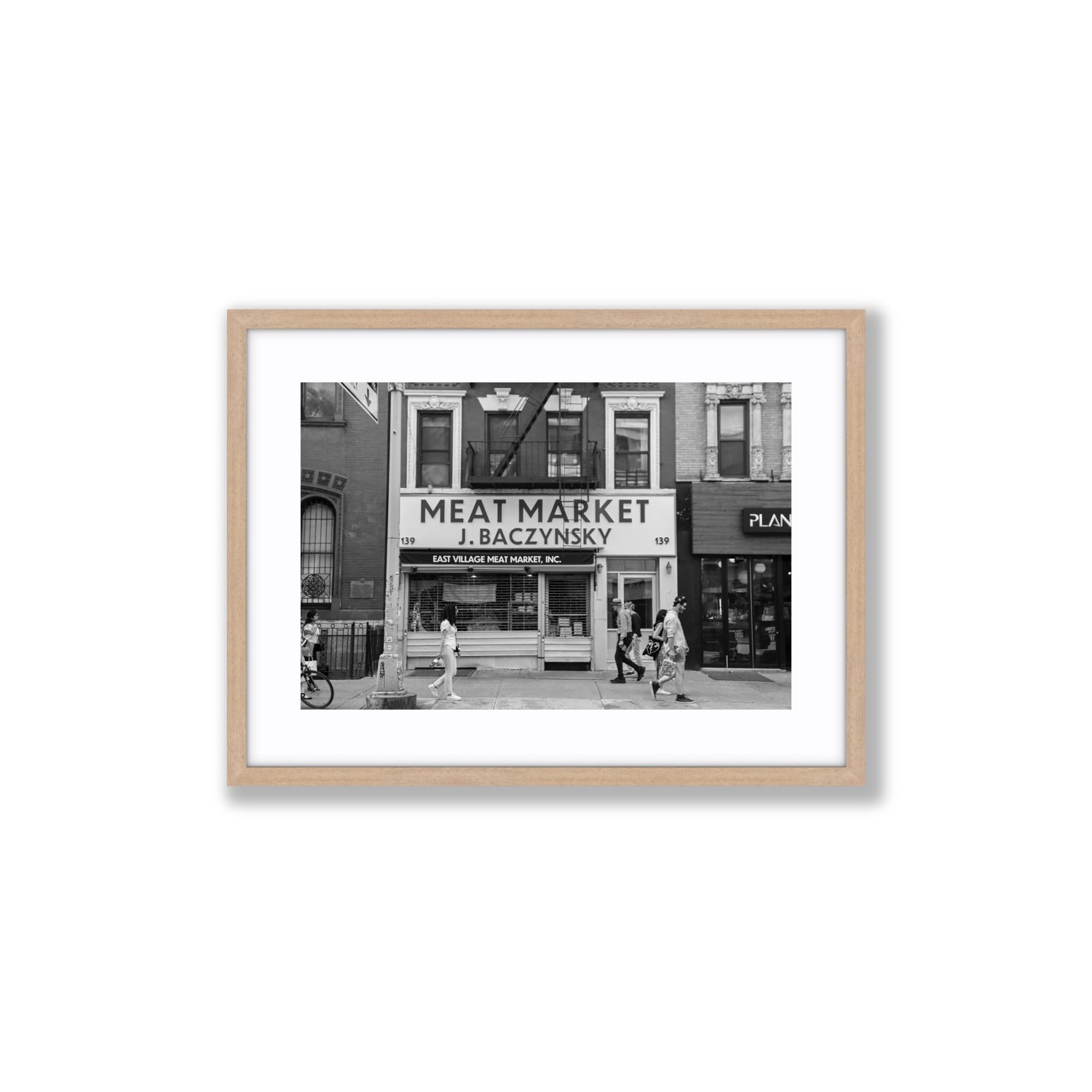 Meat District New York NYC Black & White wall art Medium fine art print in natural oak frame with matboard