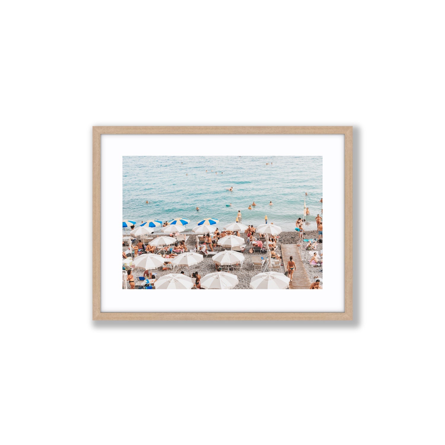 Dreamscape Amalfi Italian beach wall art Medium fine art print in natural oak frame with matboard