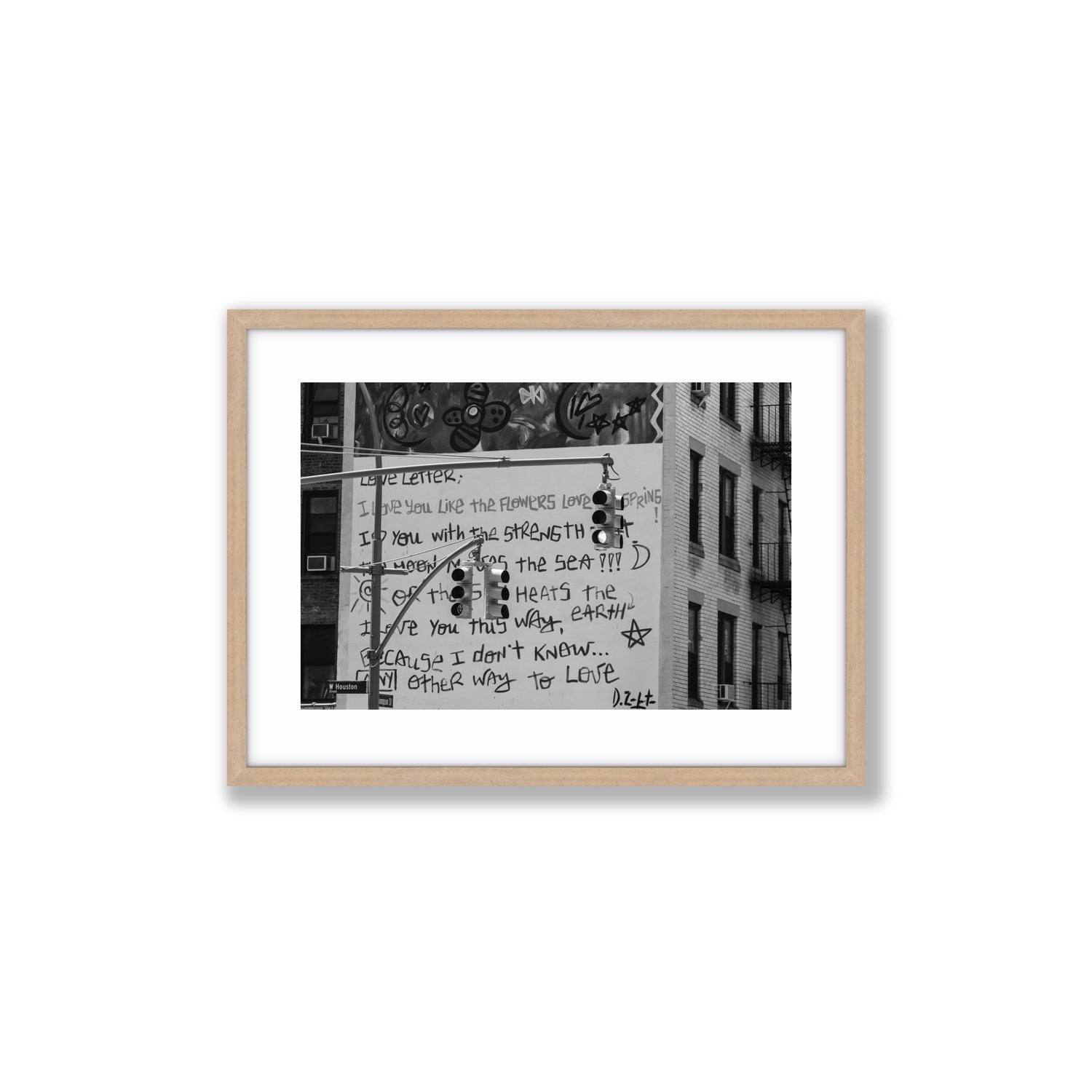 Love Letter New York NYC Black & White wall art Medium fine art print in natural oak frame with matboard