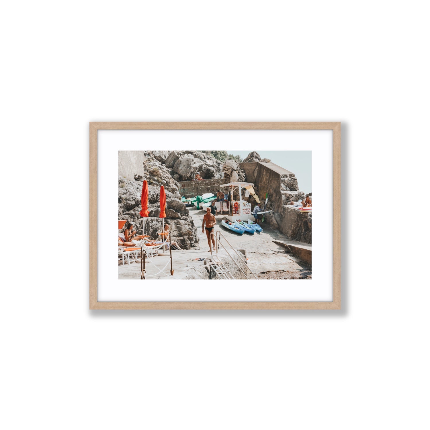 The Local Praiano Amalfi Coast Mediterranean wall art Medium fine art print in natural oak frame with matboard