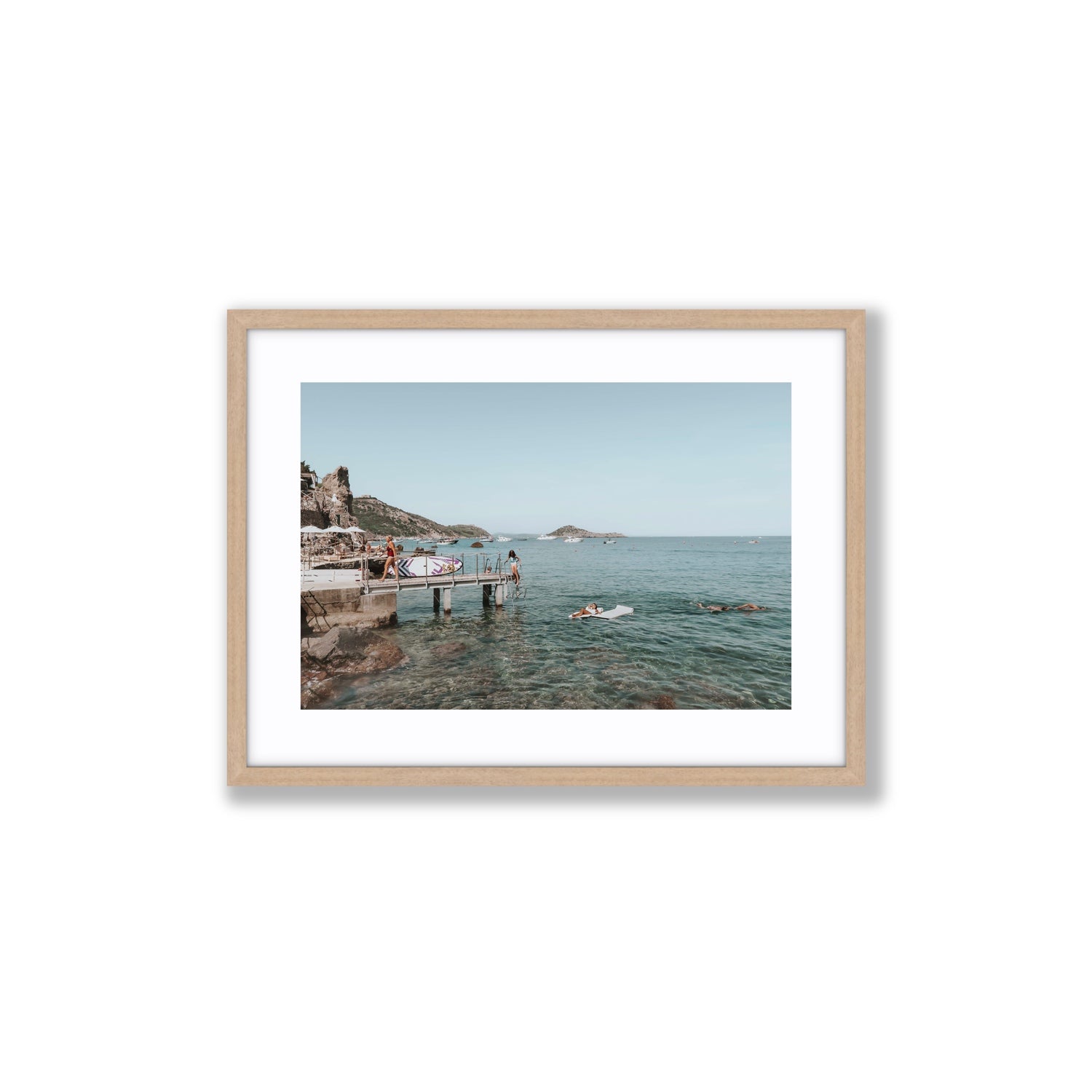 Retro Glamour Tuscany coastal Italian wall art Medium fine art print in natural oak frame with matboard