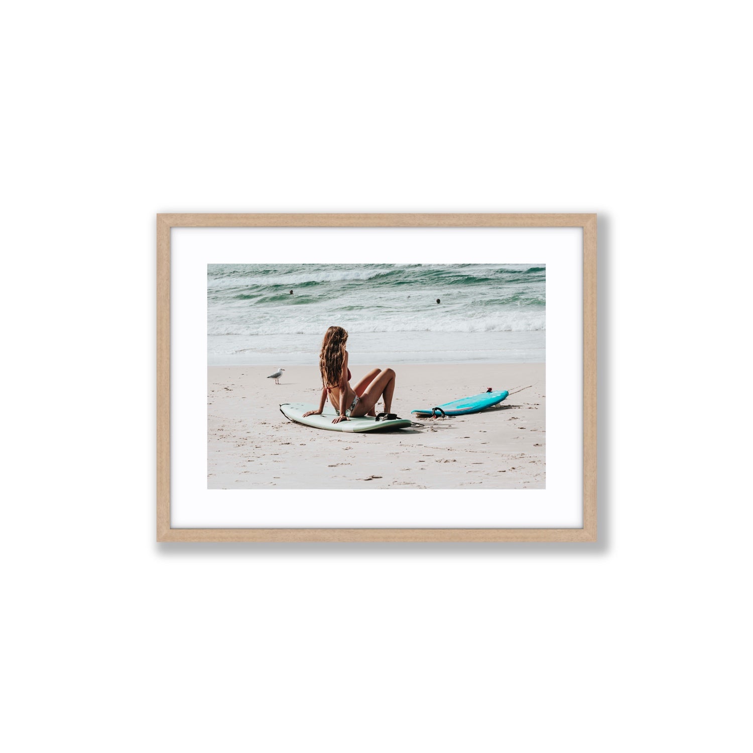 Ciao Bella Byron Bay Surf coastal wall art Medium fine art print in natural oak frame with matboard