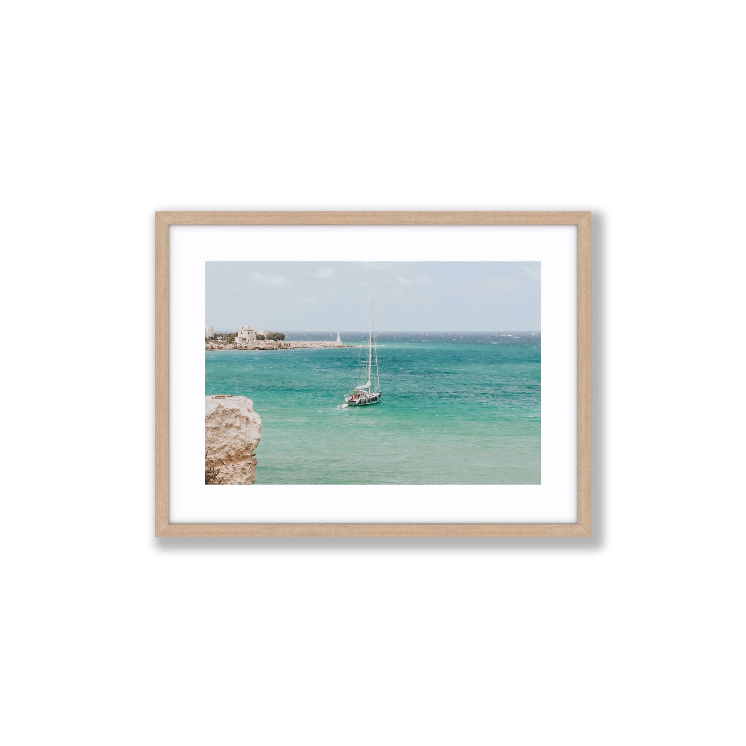 Adriatic Escape Puglia Italian coastal decor wall art Medium fine art print in natural oak frame with matboard