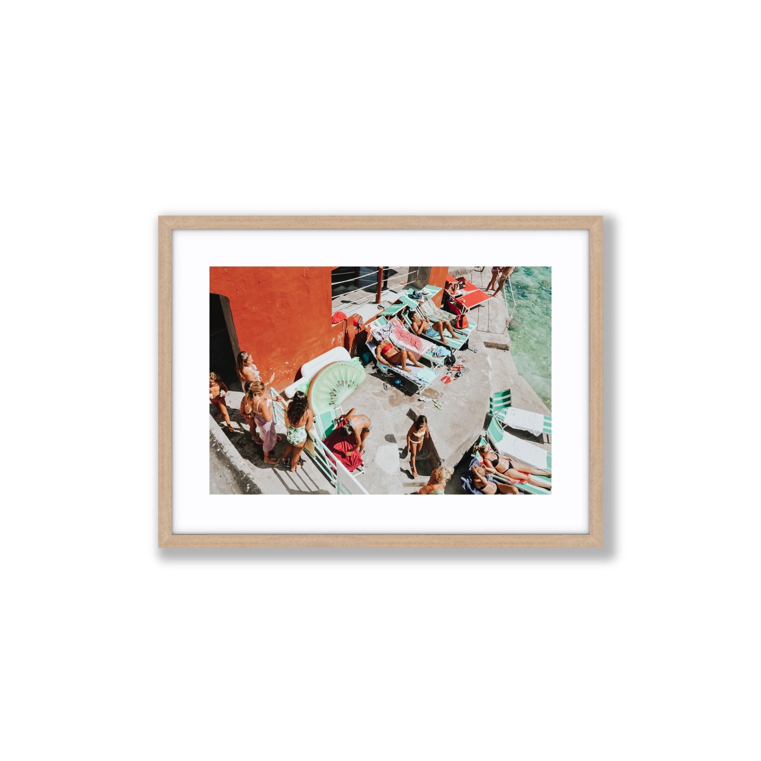Italianita Capri beach Mediterranean wall art Medium fine art print in natural oak frame with matboard