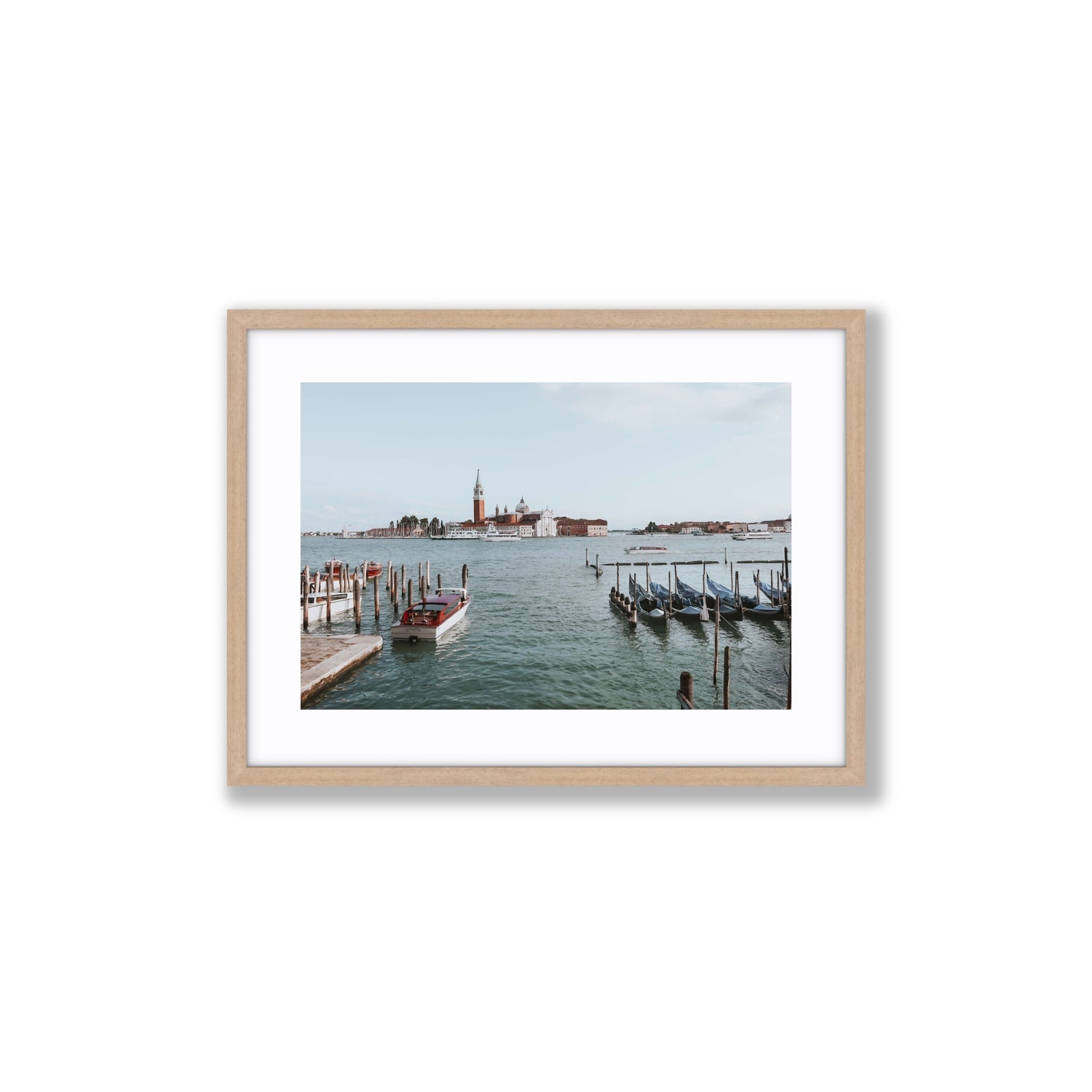 Venetian Waterscape Venice Italian art print Medium fine art print in natural oak frame with matboard