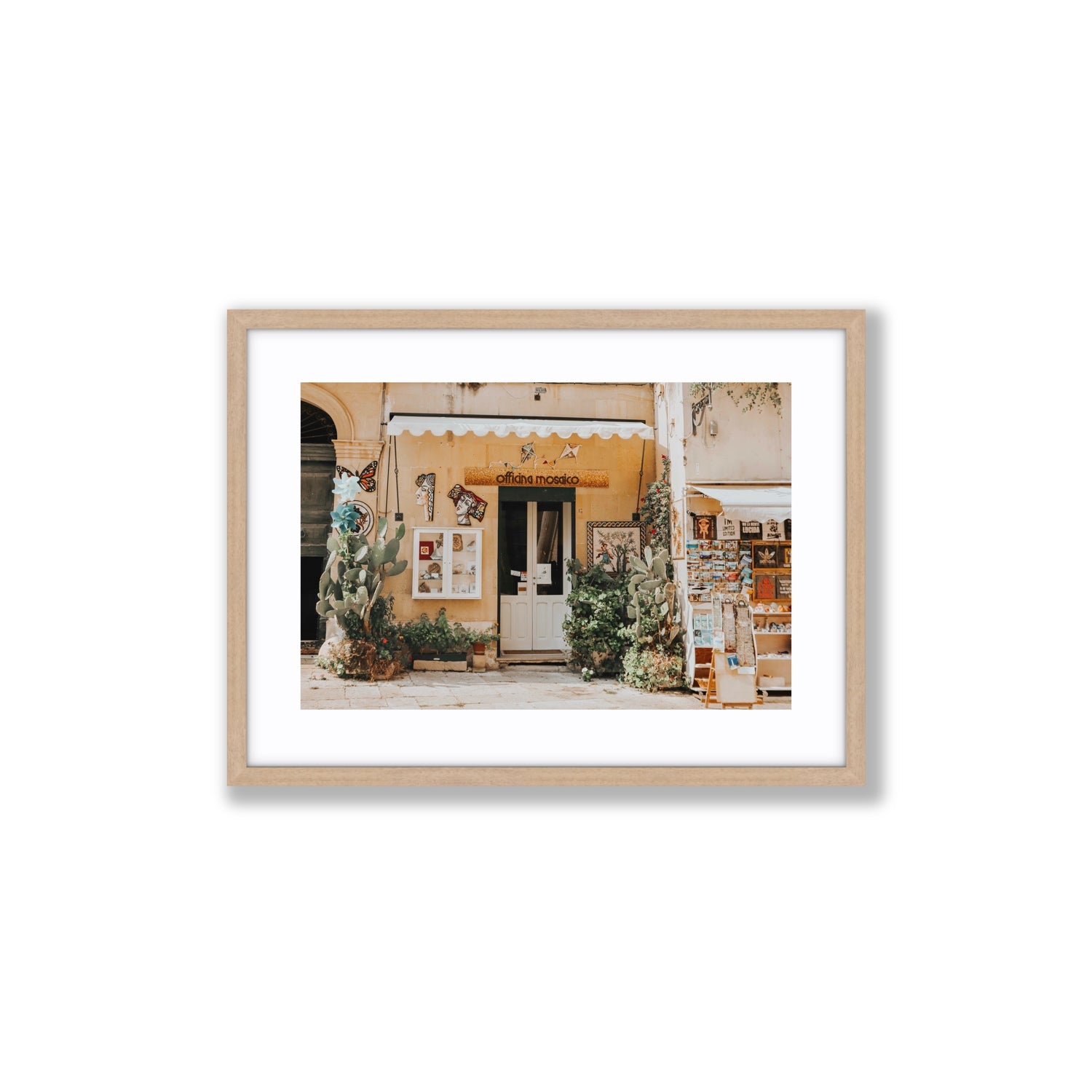 Mosaic Workshop Puglia Italian wall art Medium fine art print in natural oak frame with matboard