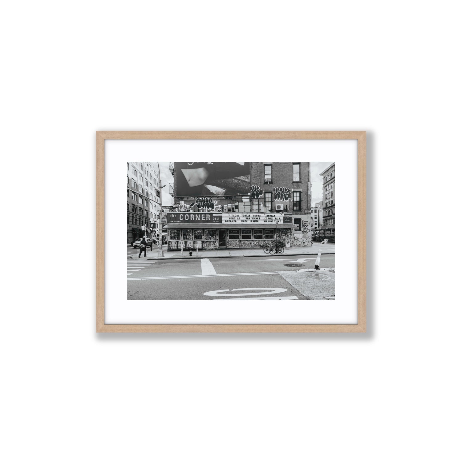 Kenmare Street New York NYC Black & White wall art Medium fine art print in natural oak frame with matboard