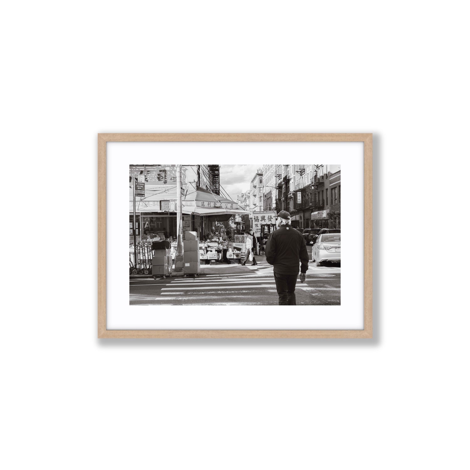 Chinatown New York NYC Street wall art Medium fine art print in natural oak frame with matboard