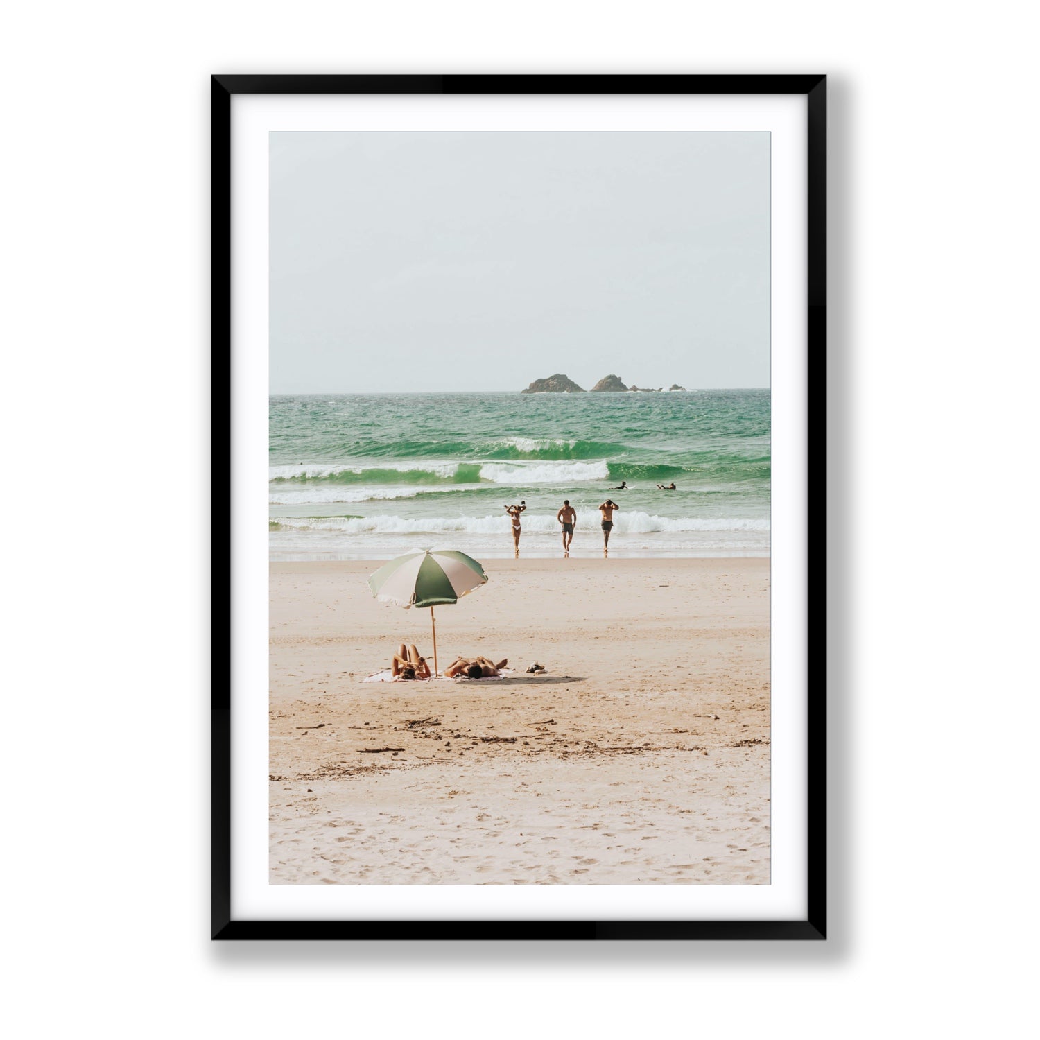 Escape The Ordinary Byron Bay coastal decor wall art Gallery fine art print in black frame with matboard
