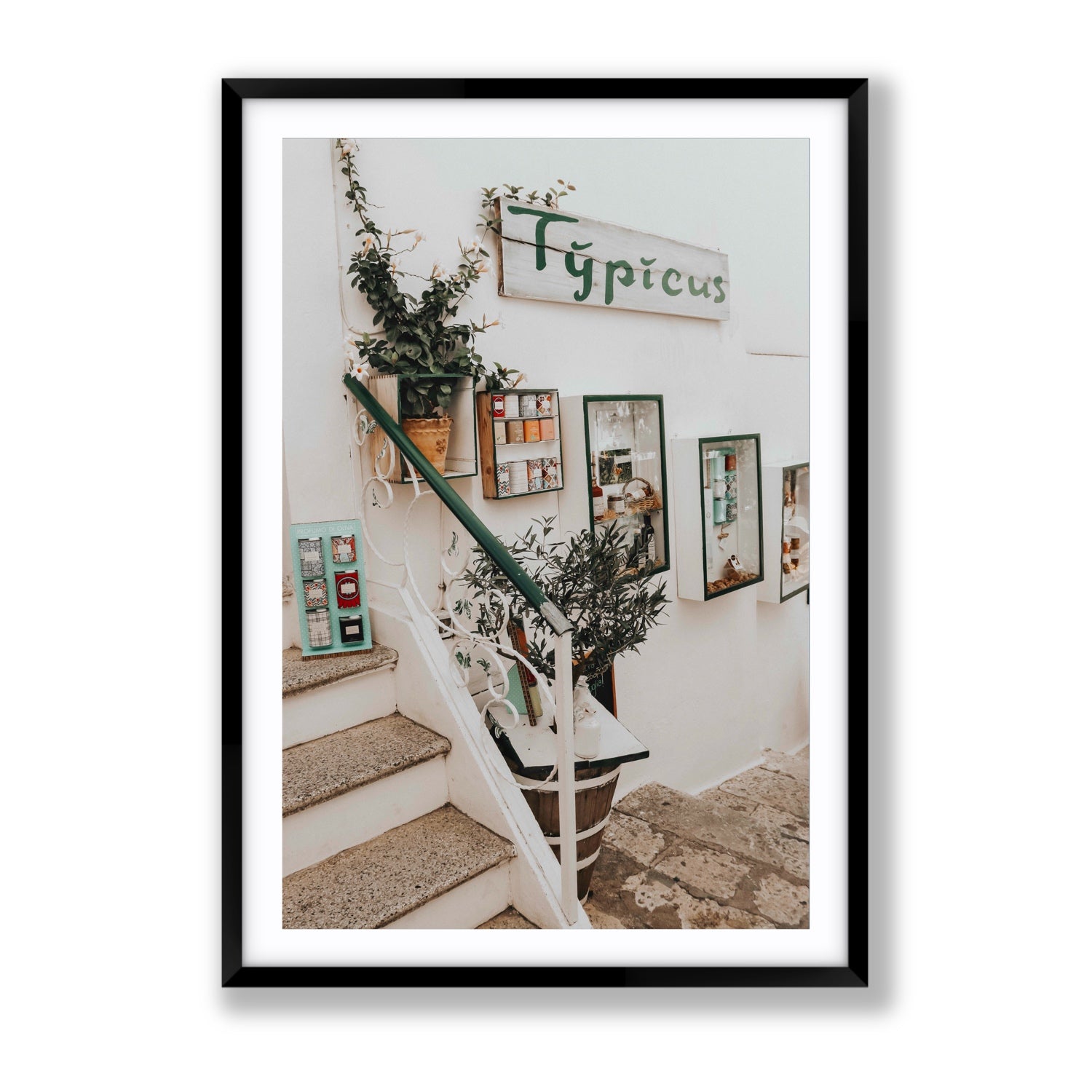 Il Negozio Puglia Ostuni wall art Gallery fine art print in black frame with matboard