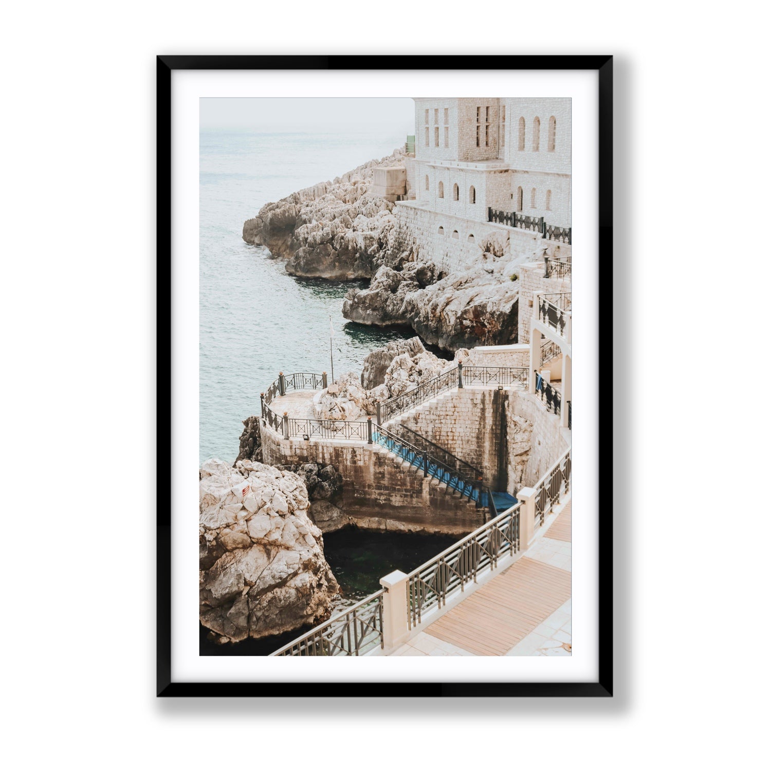 Wellness Centre Puglia coastal wall art Gallery fine art print in black frame with matboard