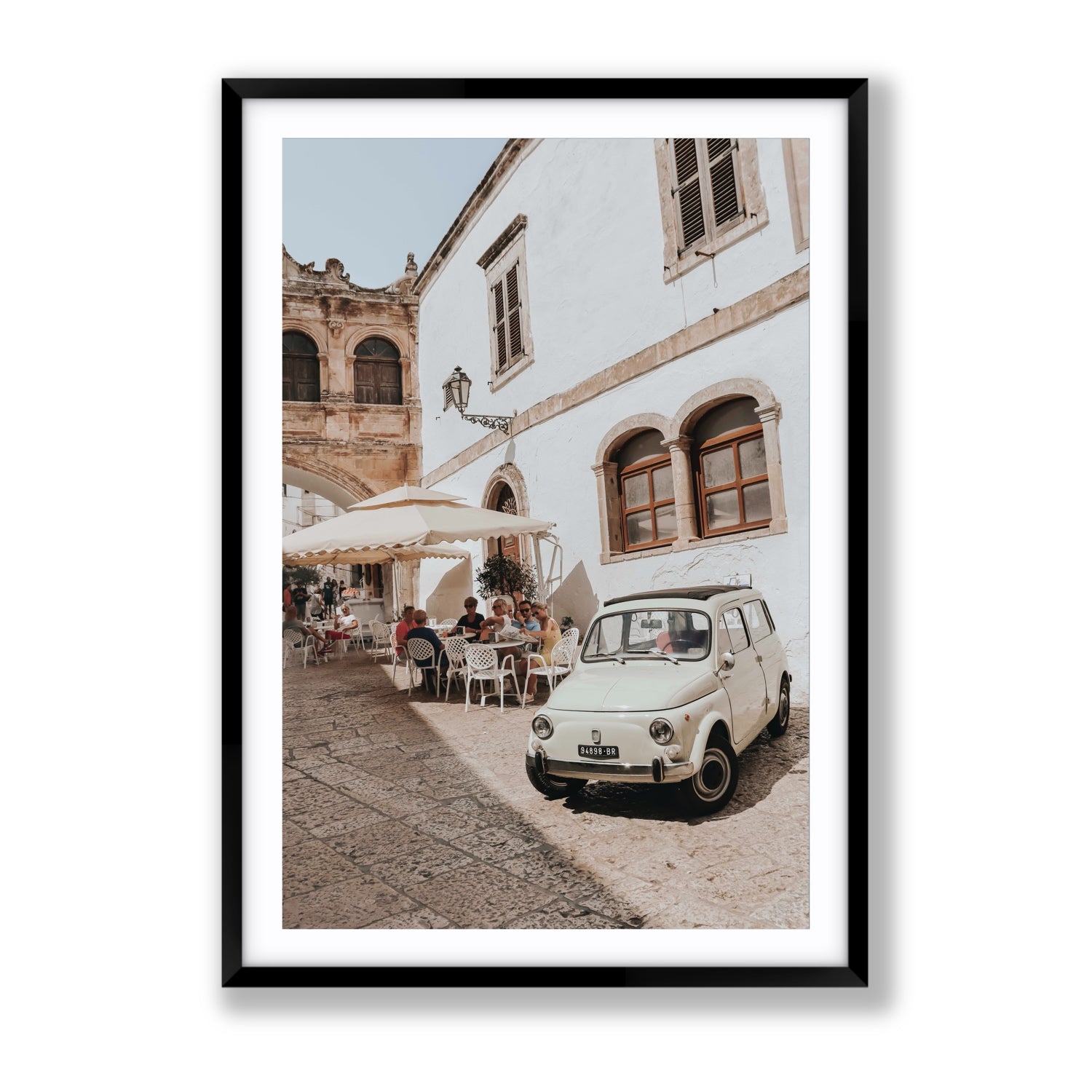 Piazza di Ostuni Puglia Italian wall art Gallery fine art print in black frame with matboard