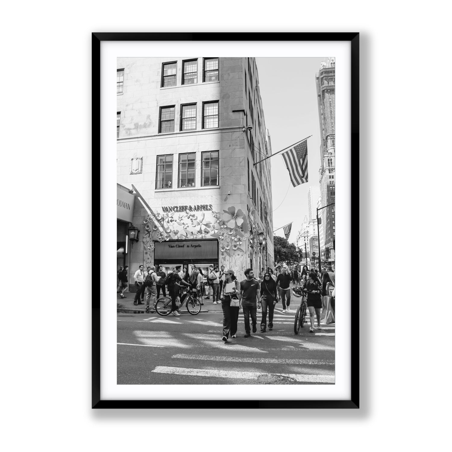 Sidewalk Shuffle New York NYC Black & White wall art Gallery fine art print in black frame with matboard