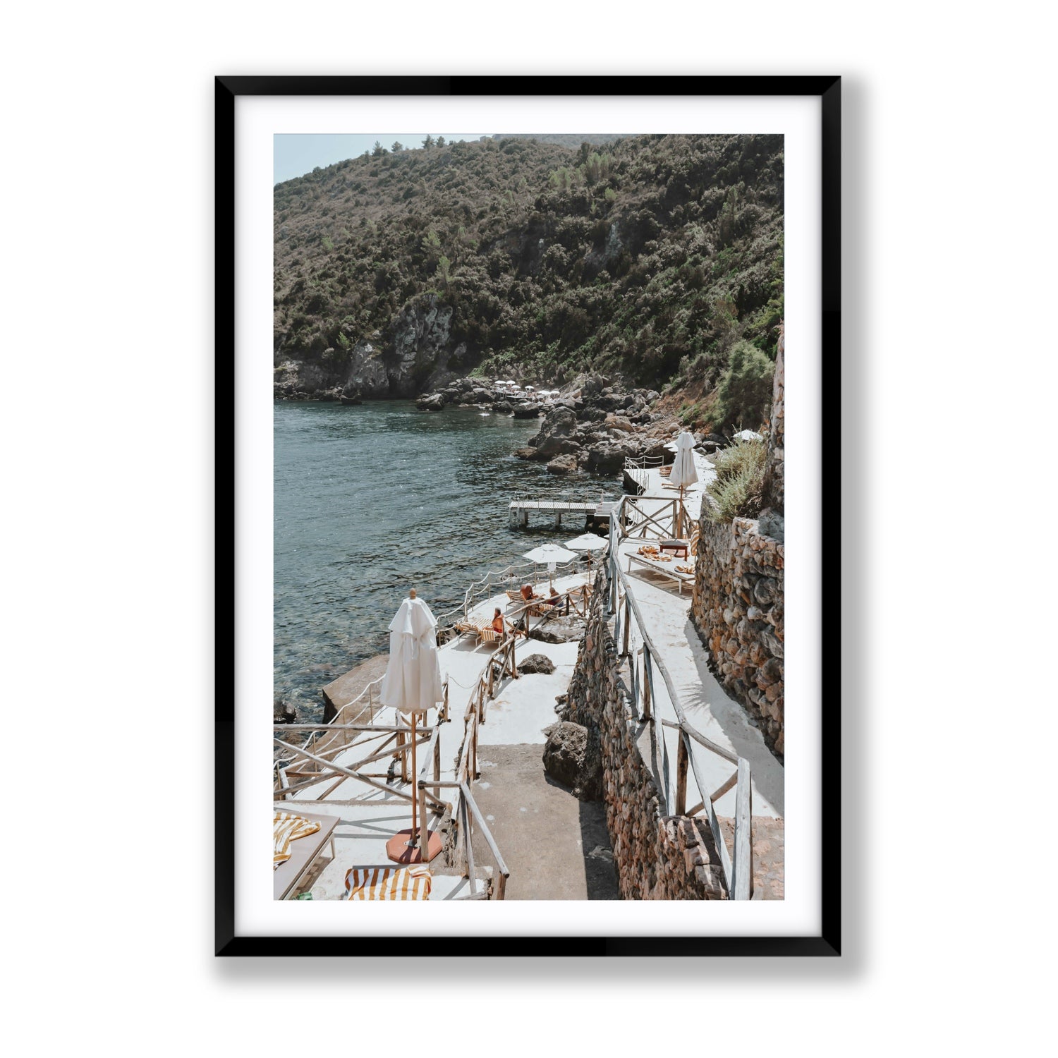 L'Estate Tuscany coastal Italian wall art Gallery fine art print in black frame with matboard