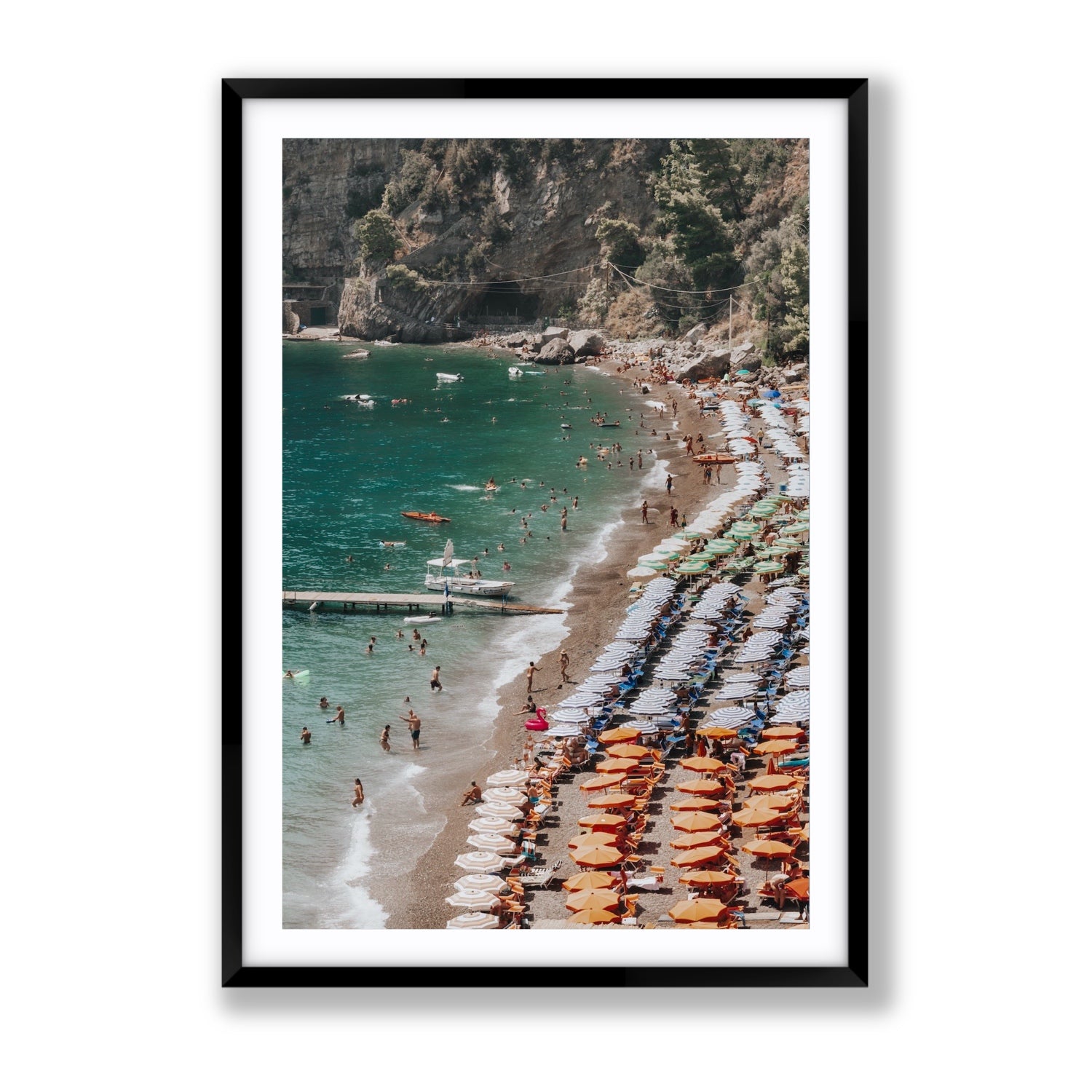 Ocean's Playground Positano decor wall art Gallery fine art print in black frame with matboard