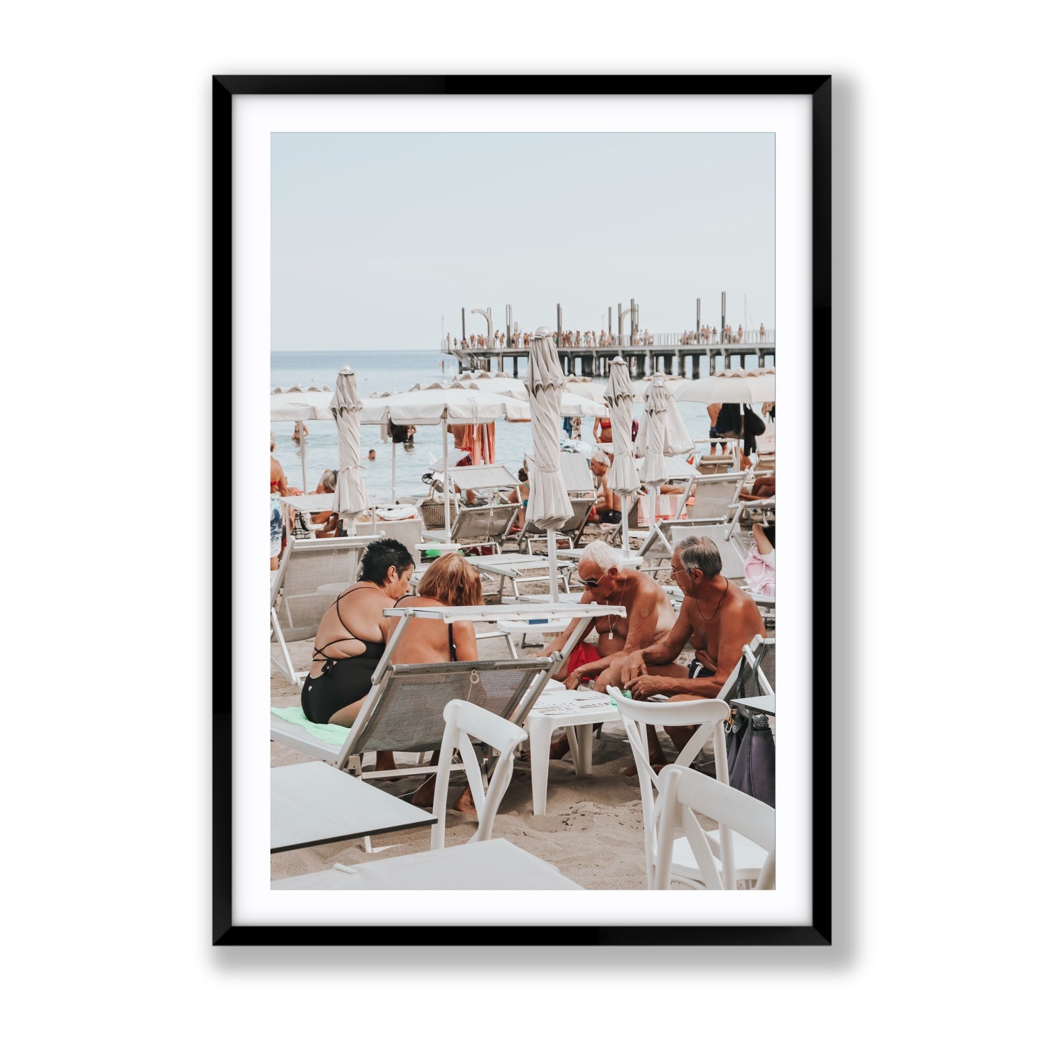 Salted Shuffle fine art print, Alassio, Italy, people and locals artwork, Gallery, Black Frame · Matboard, Fine Art Print