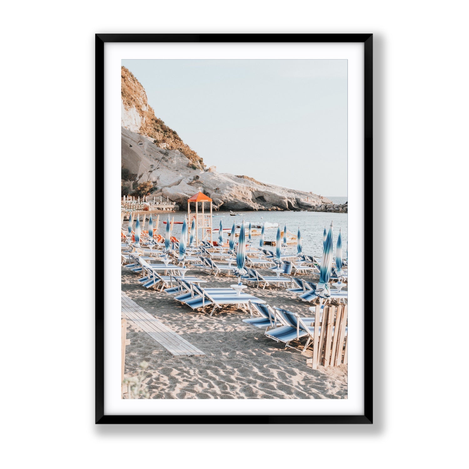 The Golden Hour Ischia Italian coastal wall art Gallery fine art print in black frame with matboard