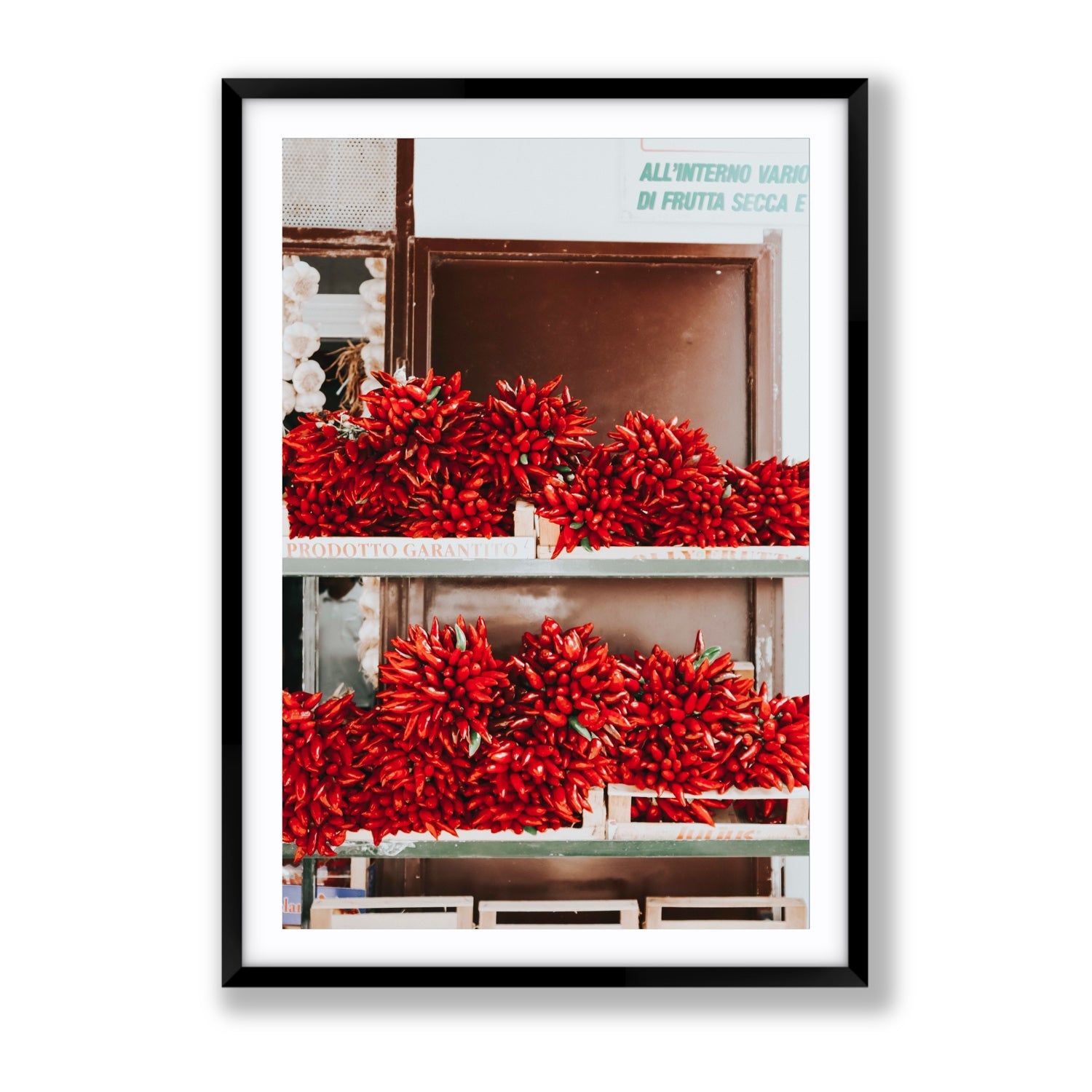 Hot Harvest Puglia Italian wall art Gallery fine art print in black frame with matboard